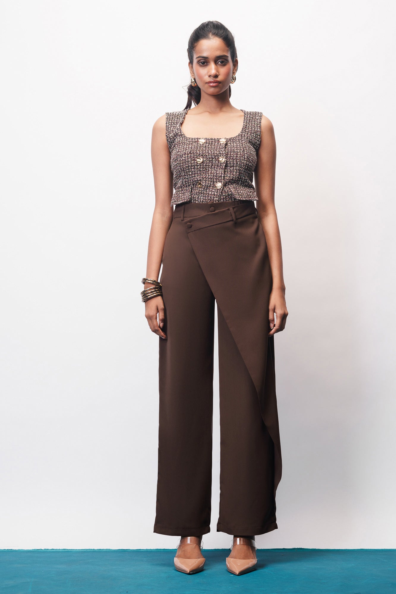 Cacao Brown Wrap Front Straight Korean Pants