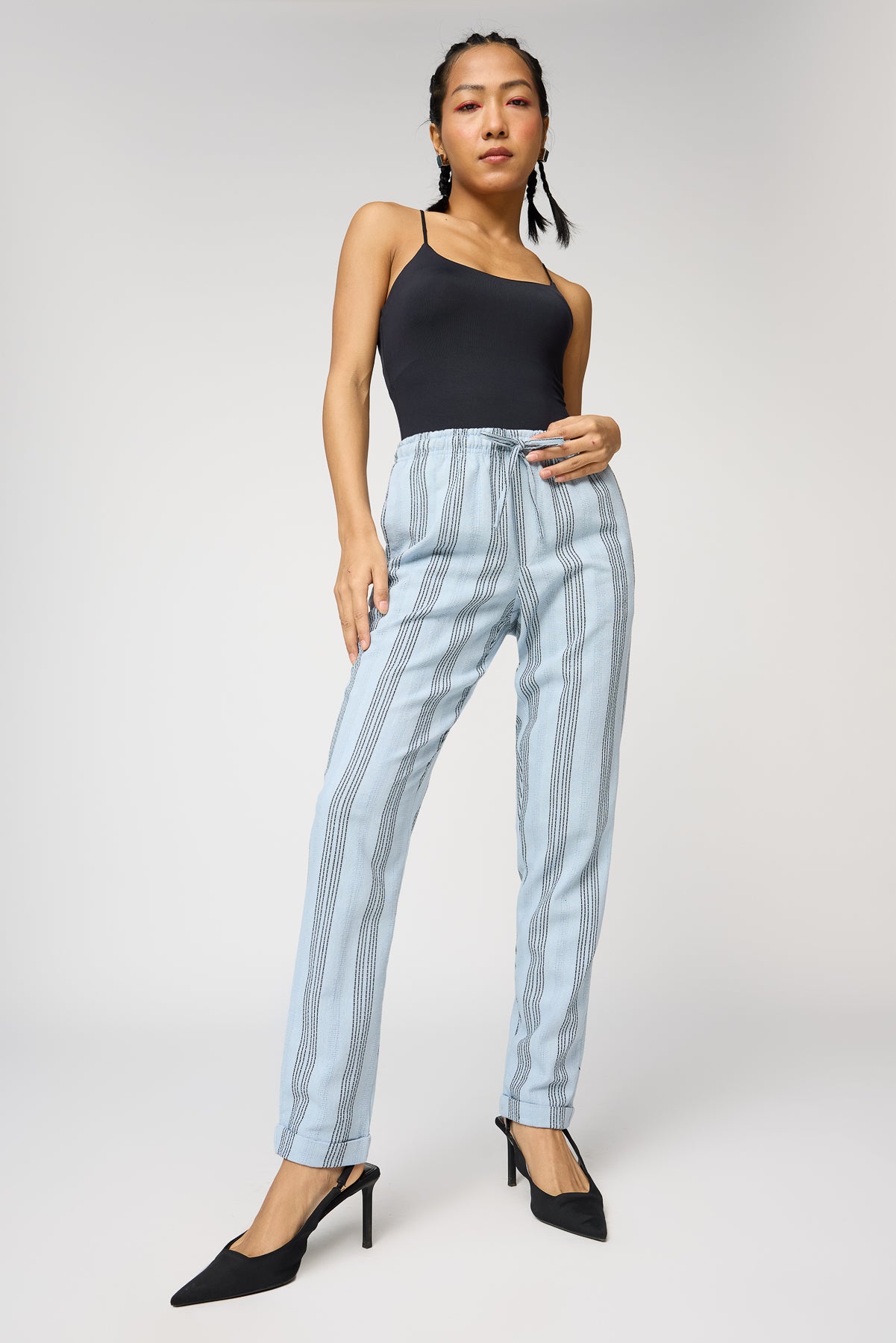 Blue and black striped pants best sale