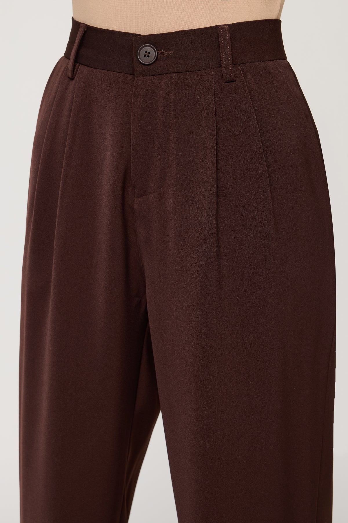 Deep Chestnut Double Pleated Women's Straight Korean Pants