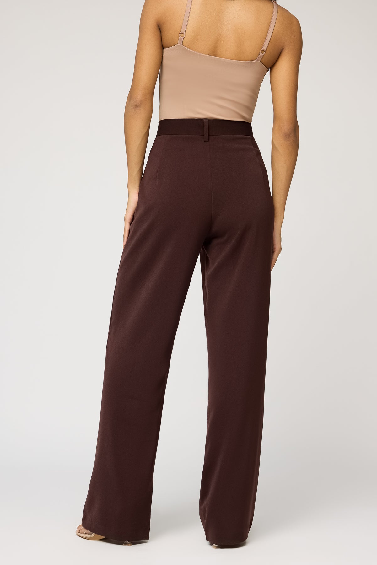 Deep Chestnut Double Pleated Women's Straight Korean Pants