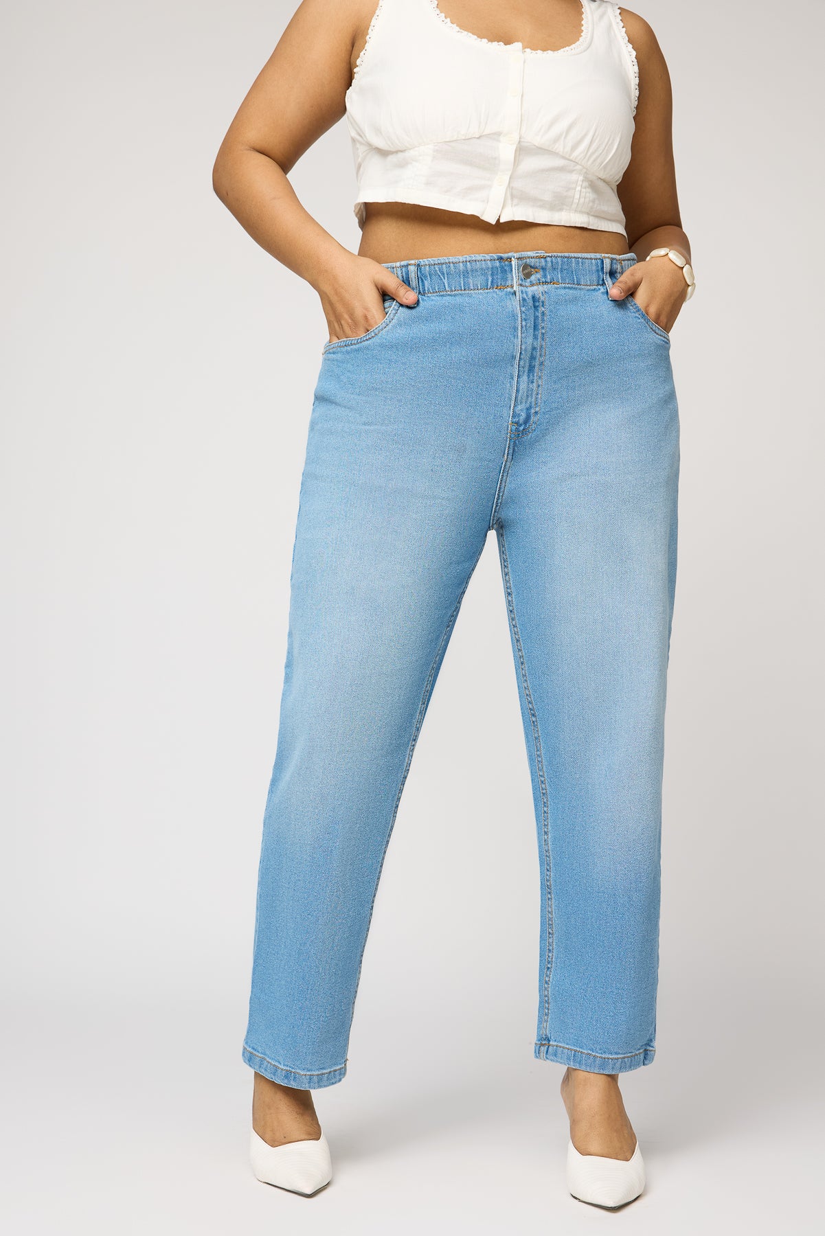 Dynamic Blue Elasticated Curve Mom Jeans