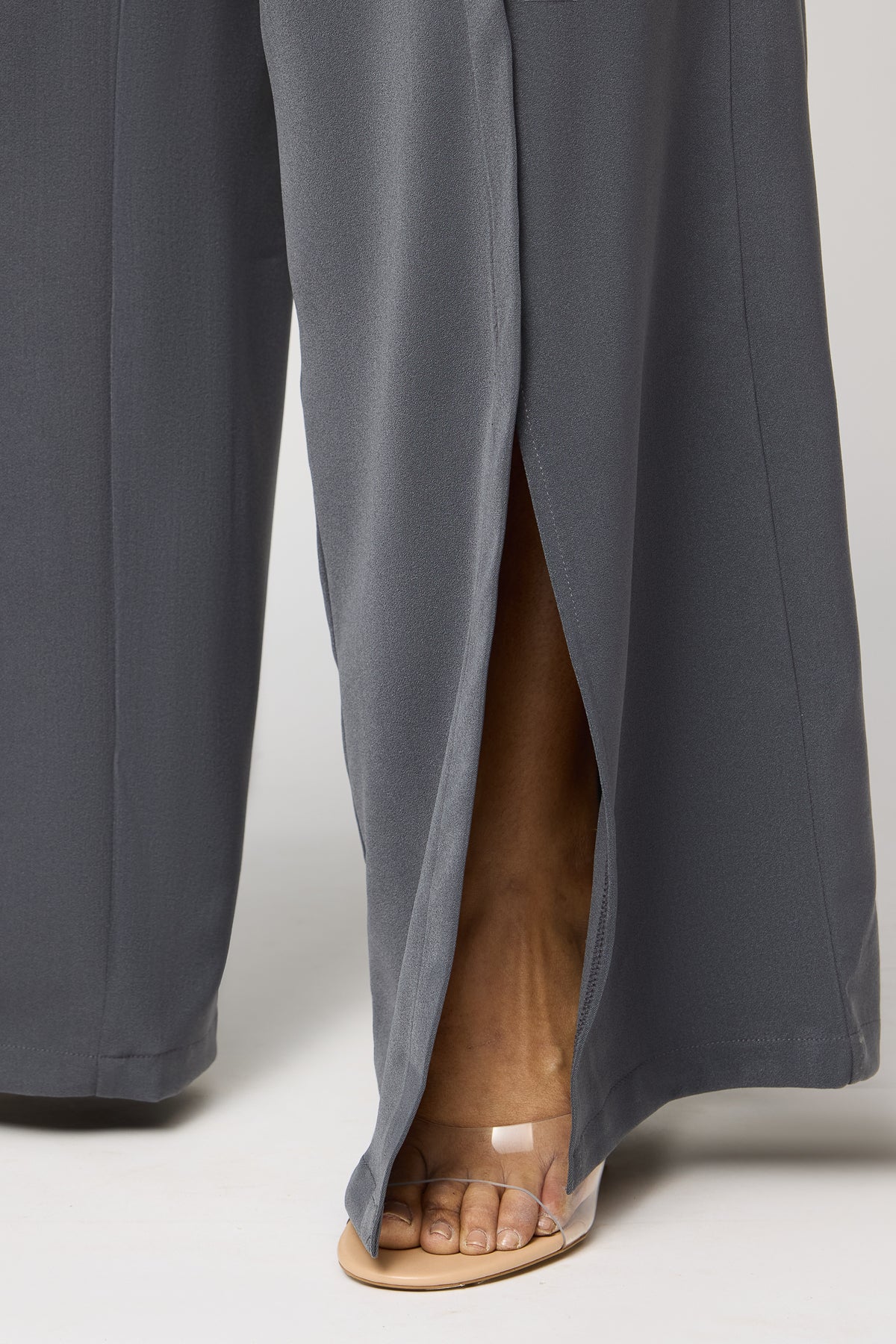 Curve Moon Grey Belted Flared Korean Pants