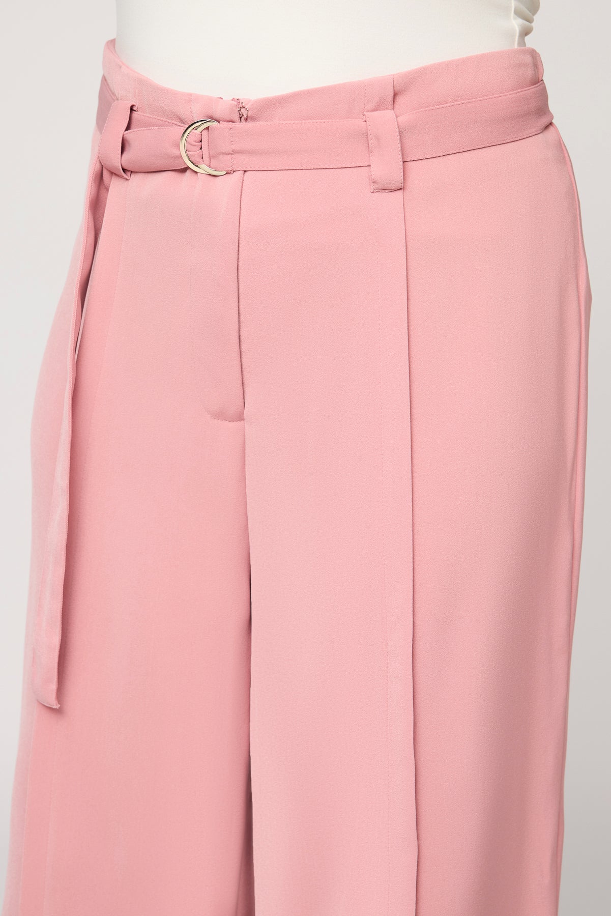 Curve Peony Pink Belted Flared Korean Pants