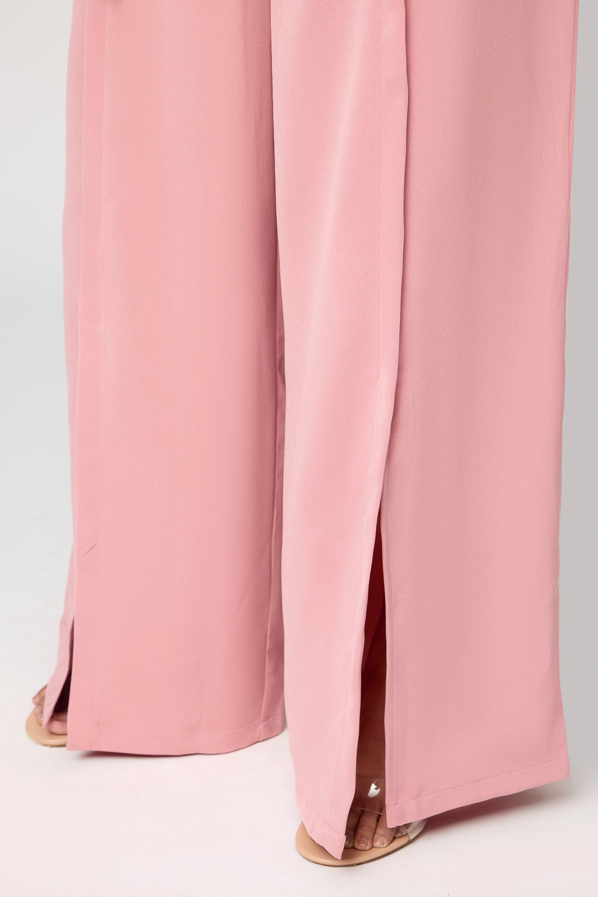Curve Peony Pink Belted Flared Korean Pants