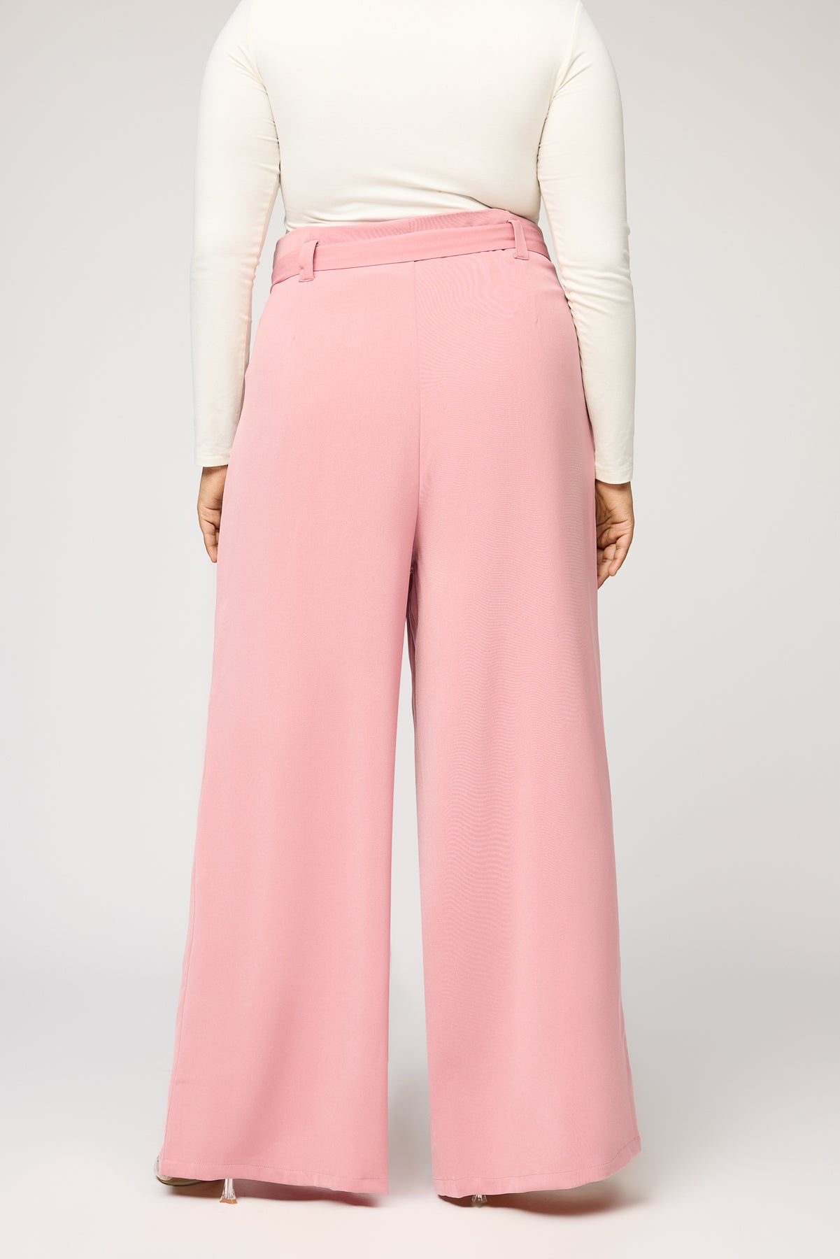 Curve Peony Pink Belted Flared Korean Pants