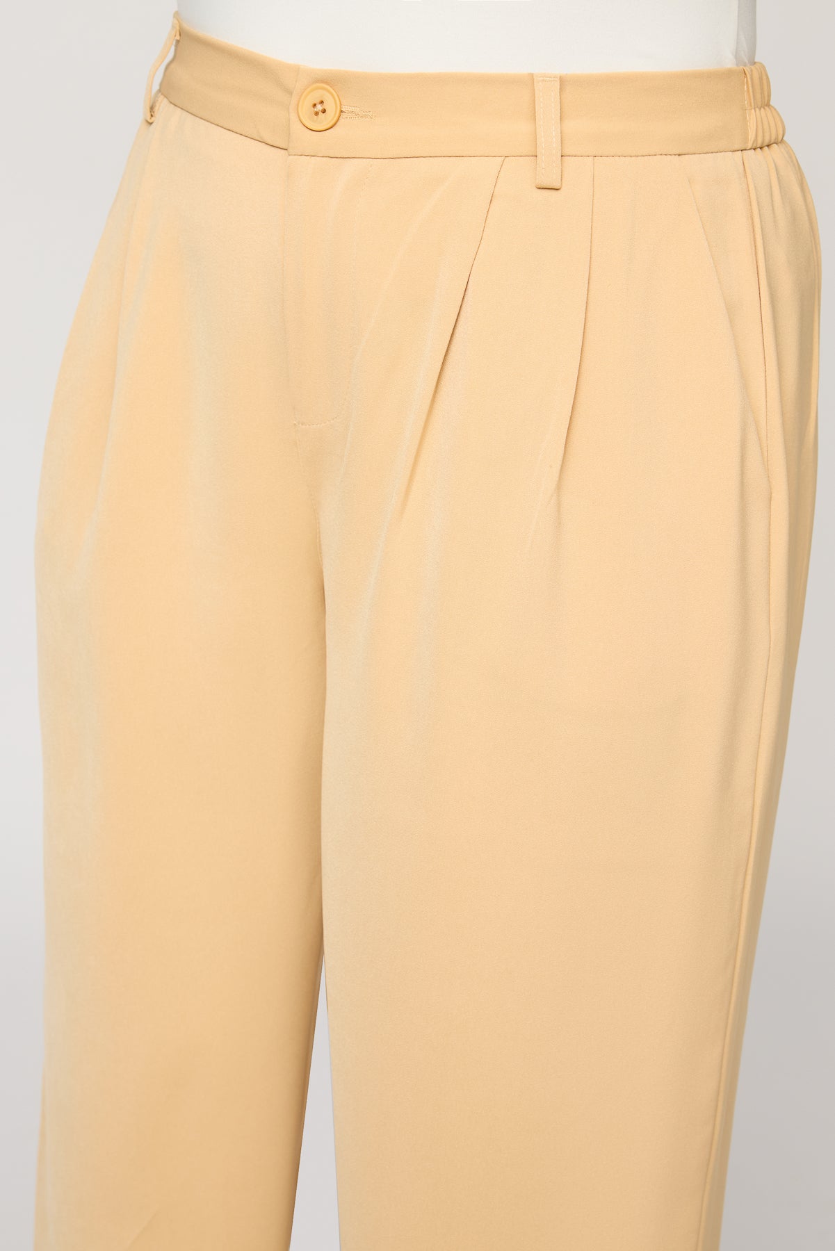 Nude Beige Curve Pleated Straight Korean Pants