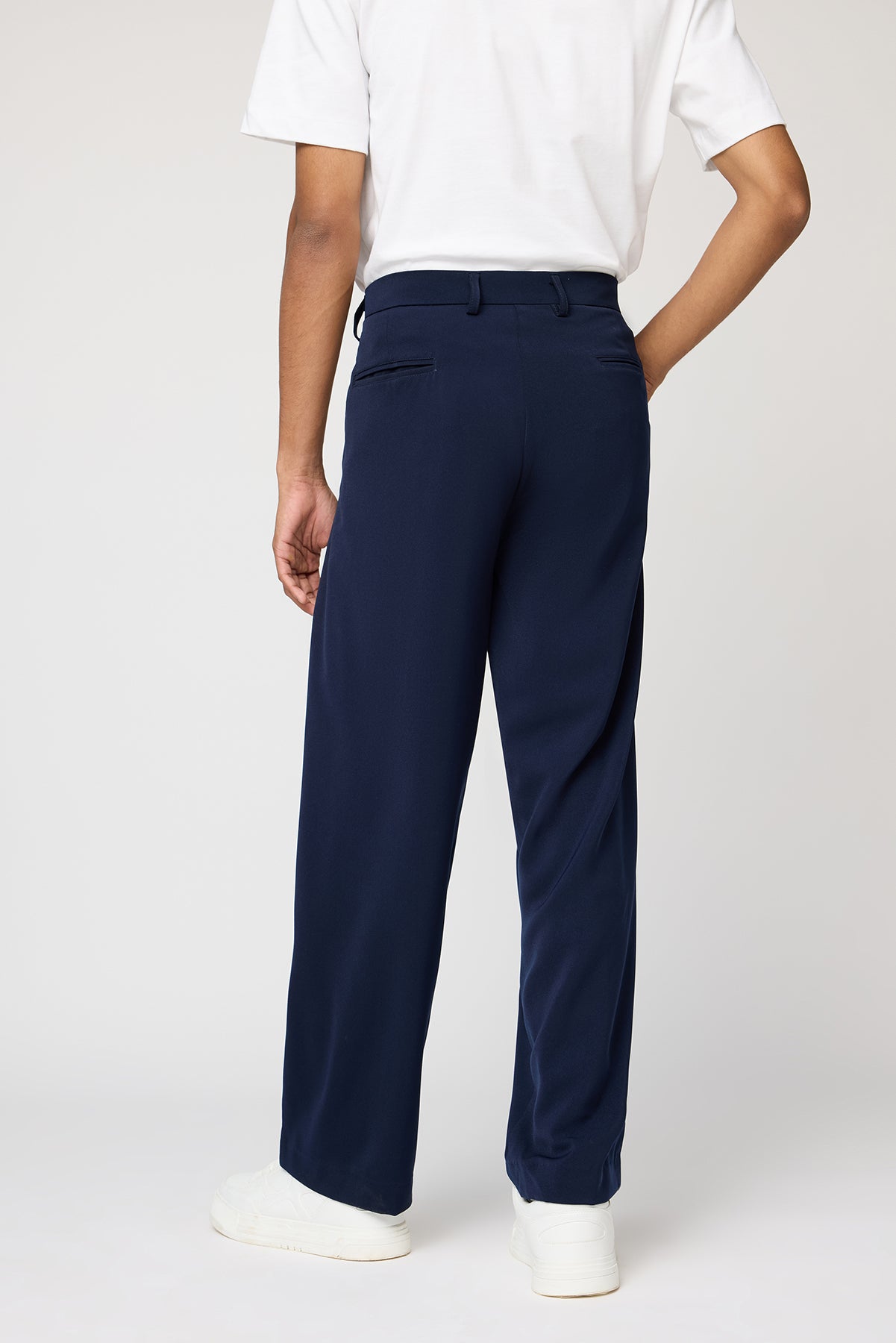 Space Blue Pleated Men's Straight Korean Pants