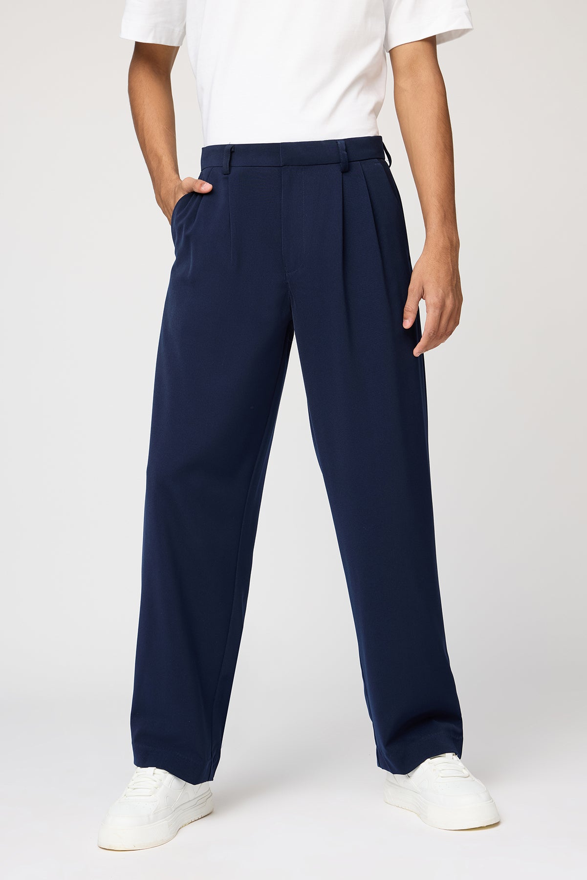 Space Blue Pleated Men's Straight Korean Pants