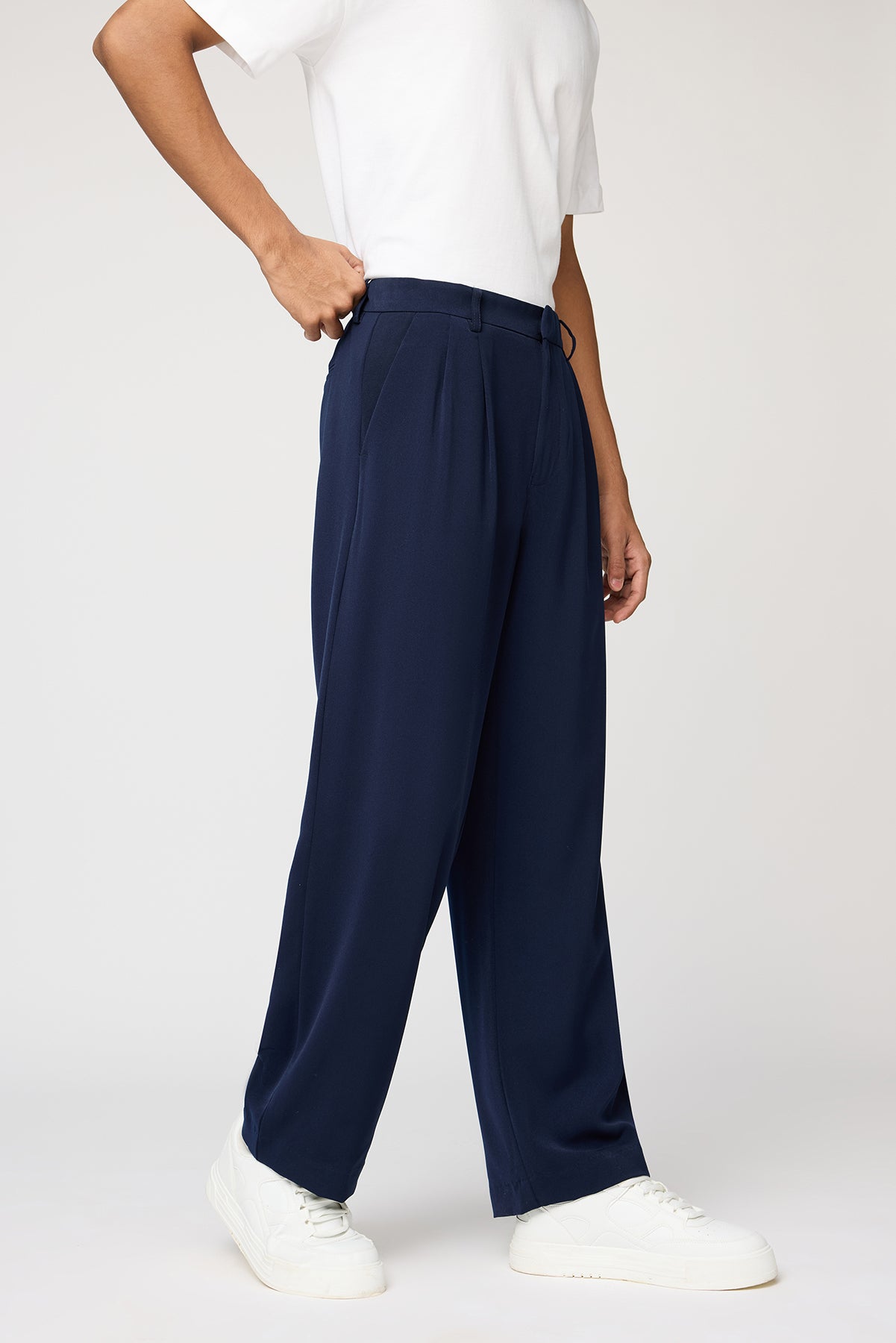 Space Blue Pleated Men's Straight Korean Pants