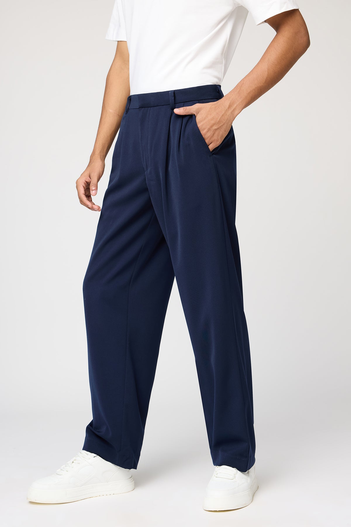Space Blue Pleated Men's Straight Korean Pants