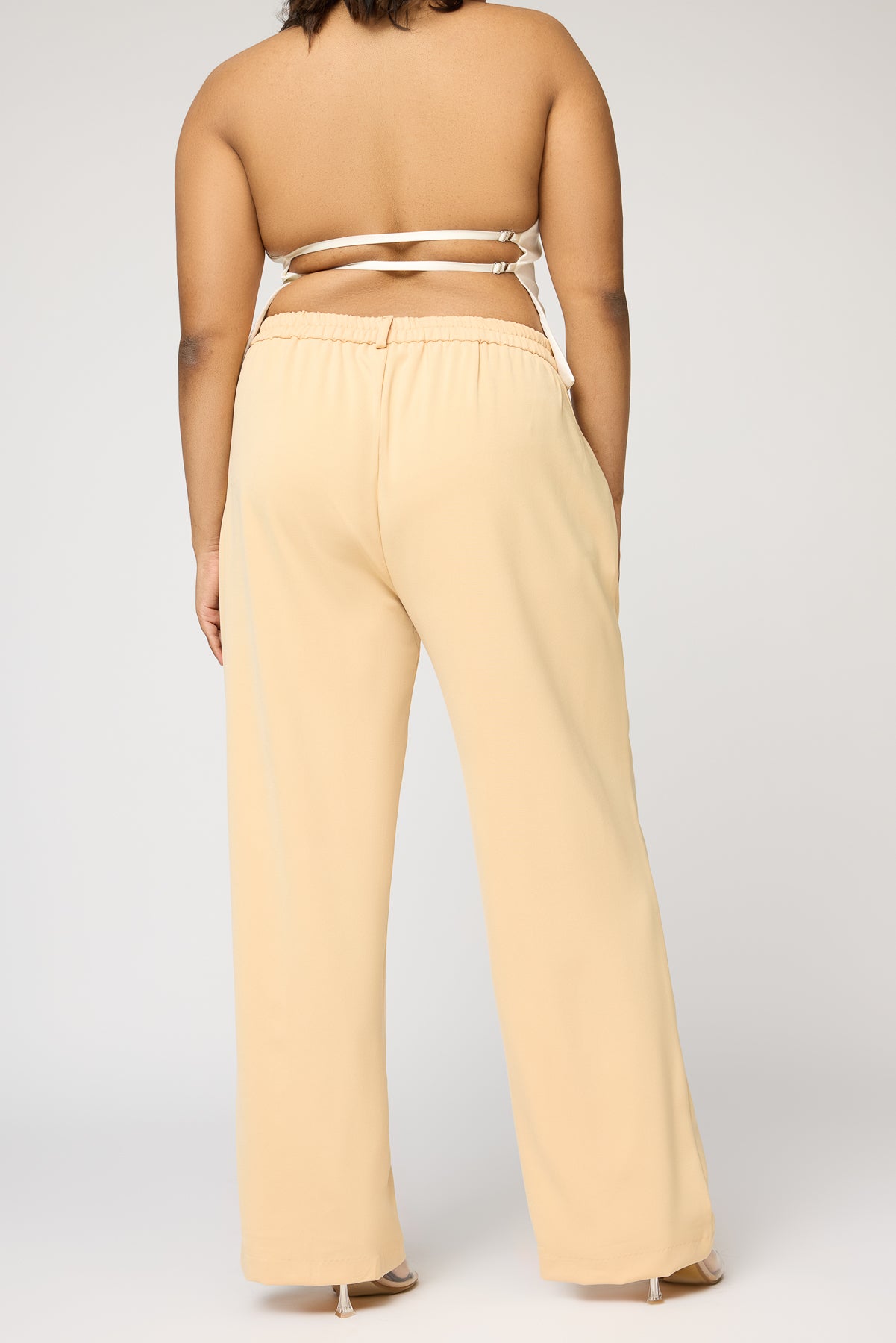 Maple Beige Curve Pleated Straight Korean Pants