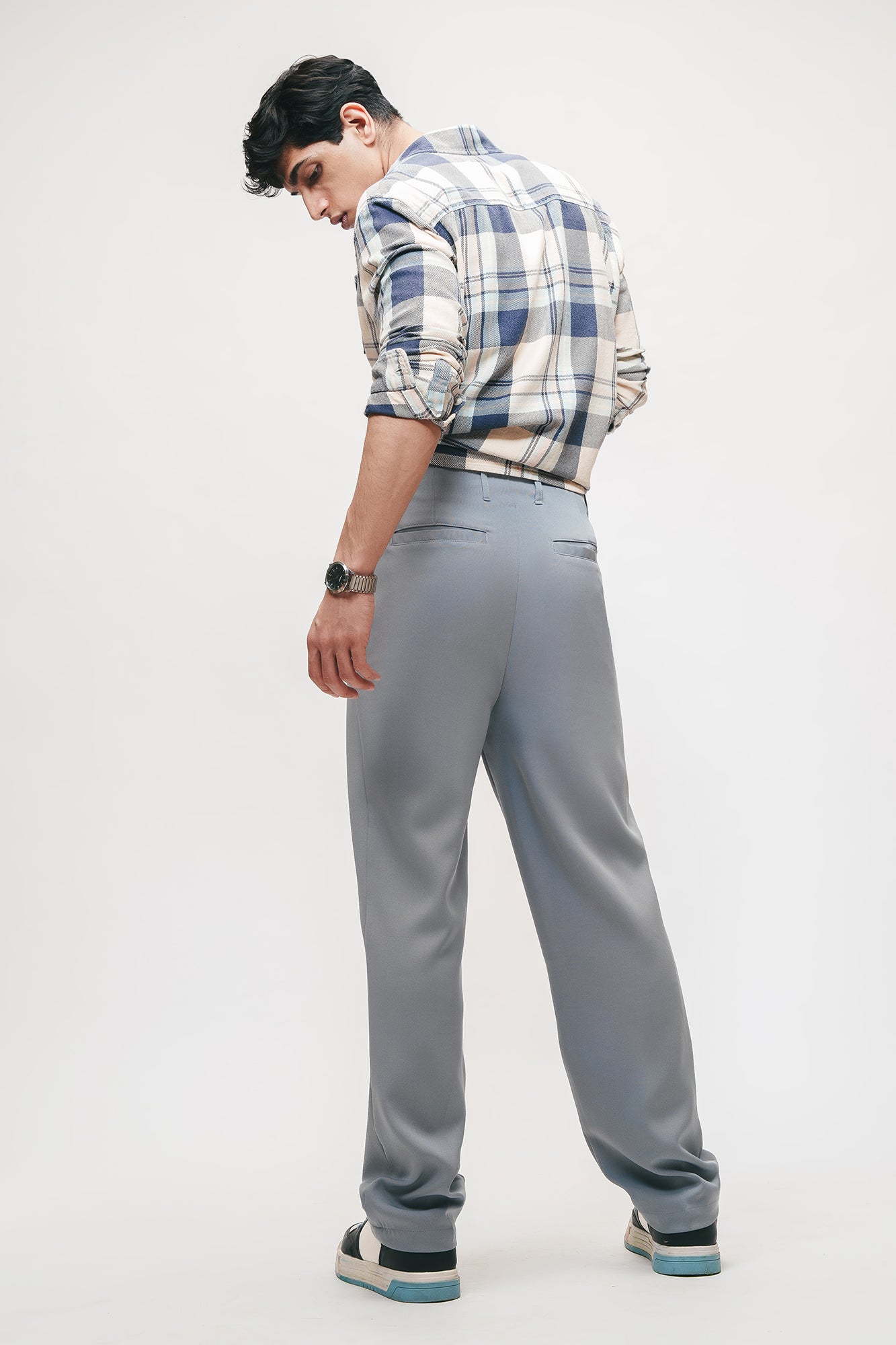 Stone Grey Double Pleated Men's Straight Korean Pants