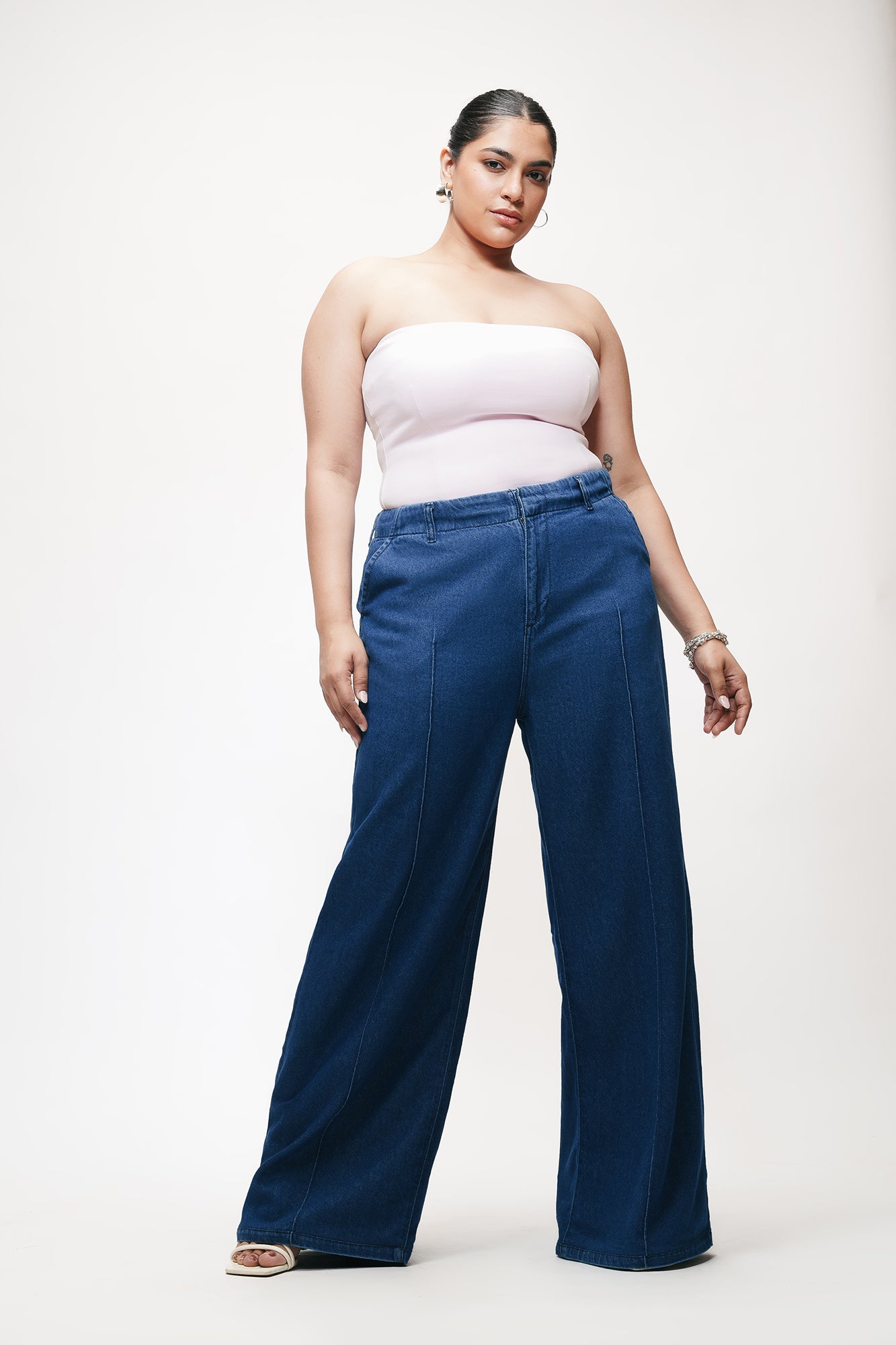 Electric Blue Curve Pintuck Straight Jeans