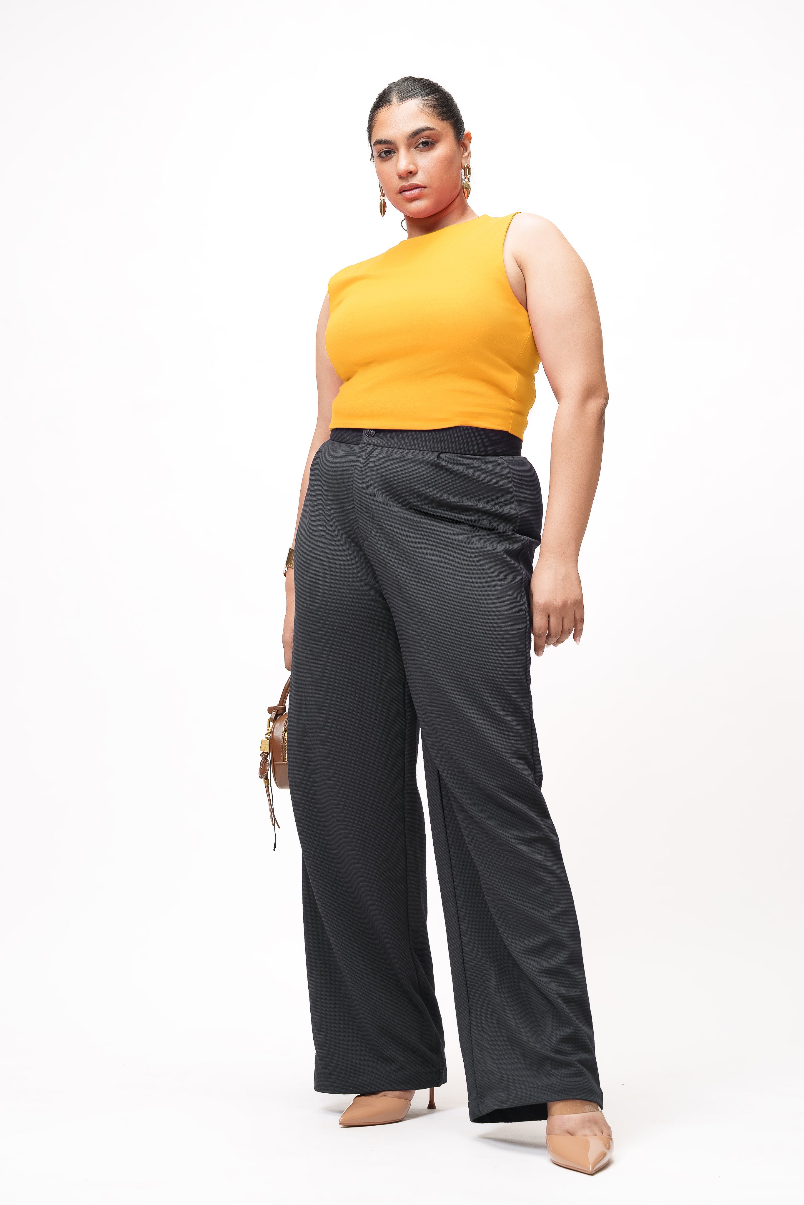 Bold Black Curve Textured Korean Pants