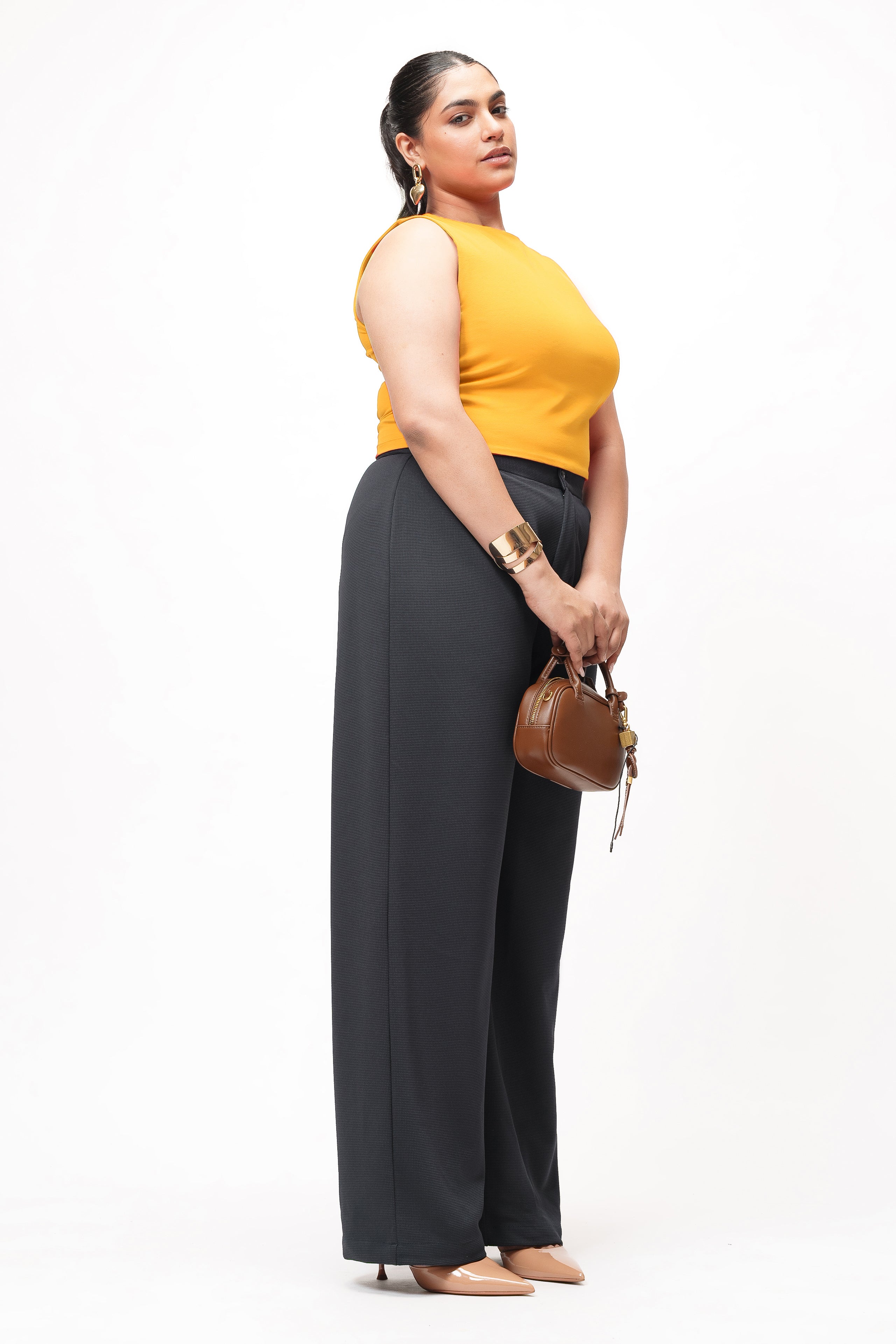 Bold Black Curve Textured Korean Pants