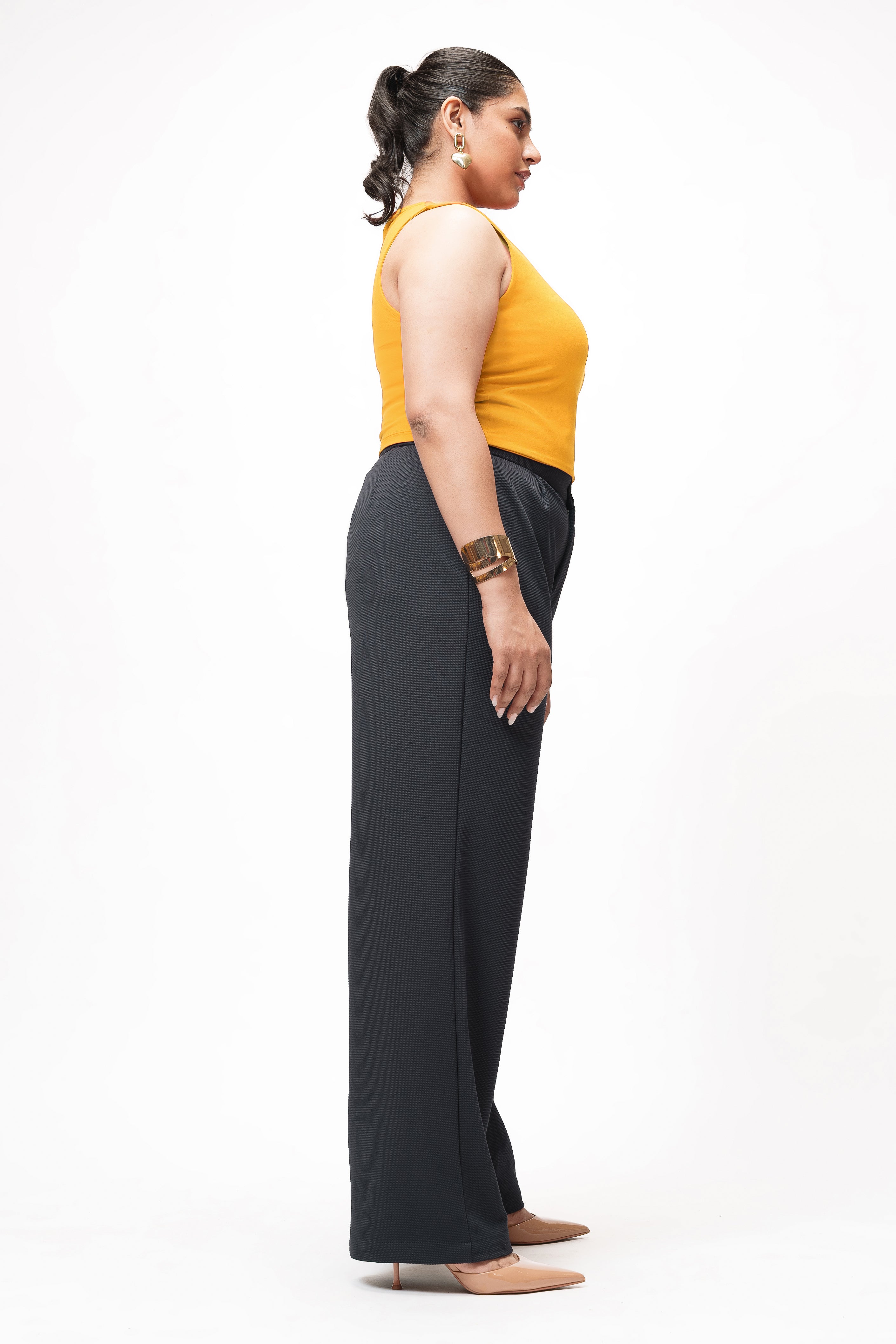 Bold Black Curve Textured Korean Pants