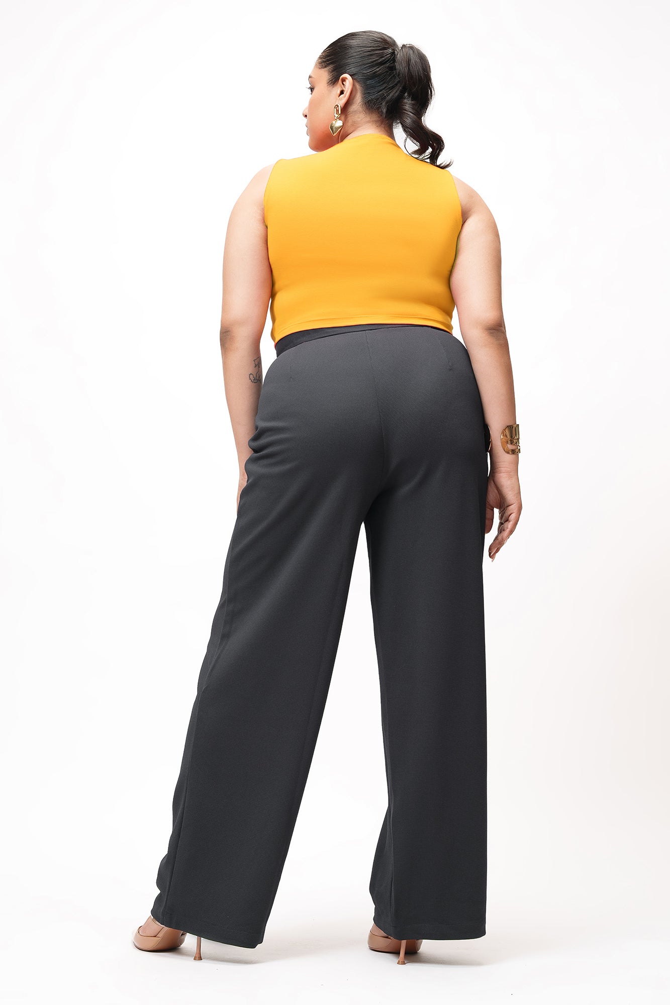 Bold Black Curve Textured Korean Pants