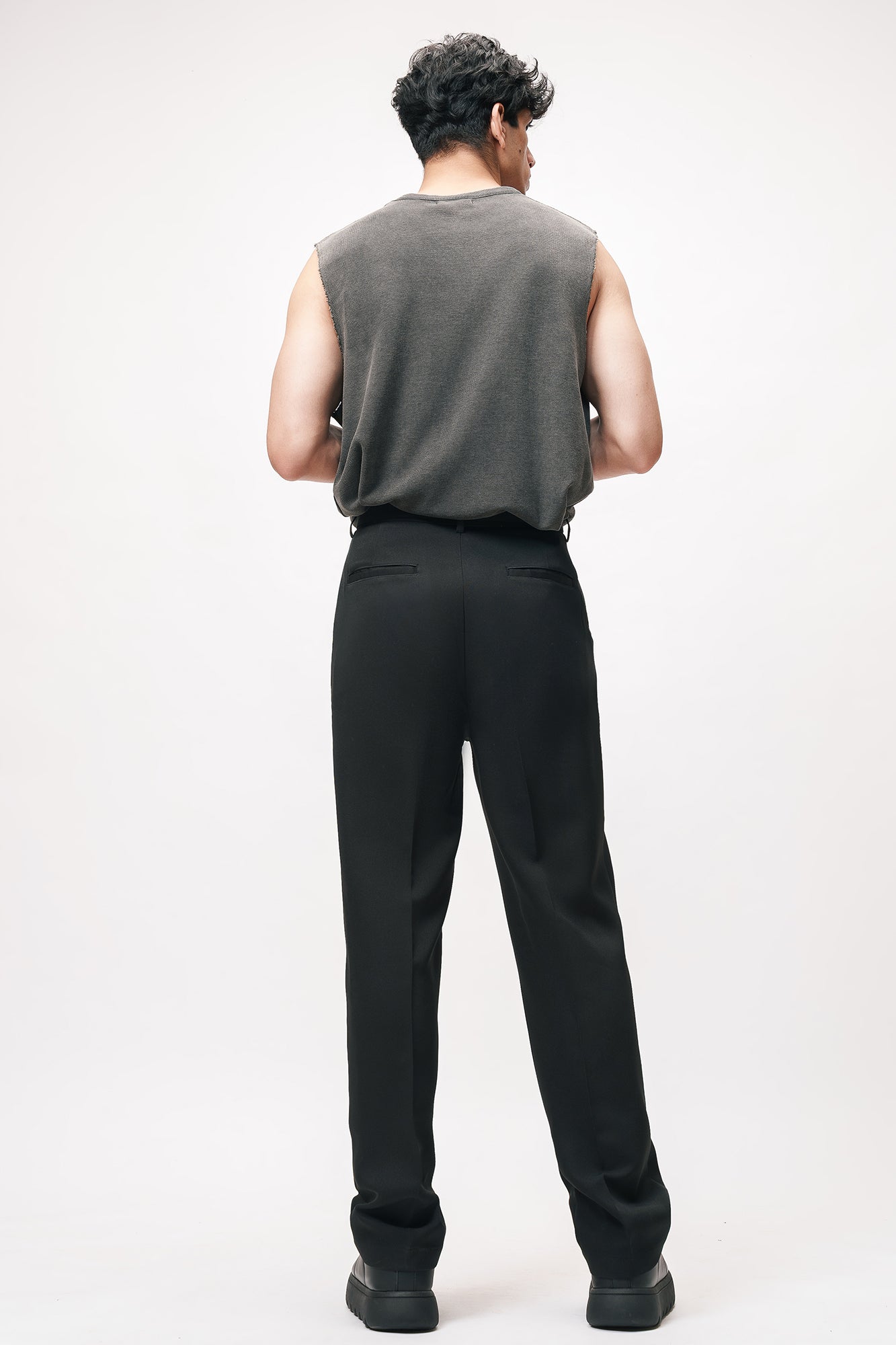 Neo Black Belted Men's Straight Korean Pants