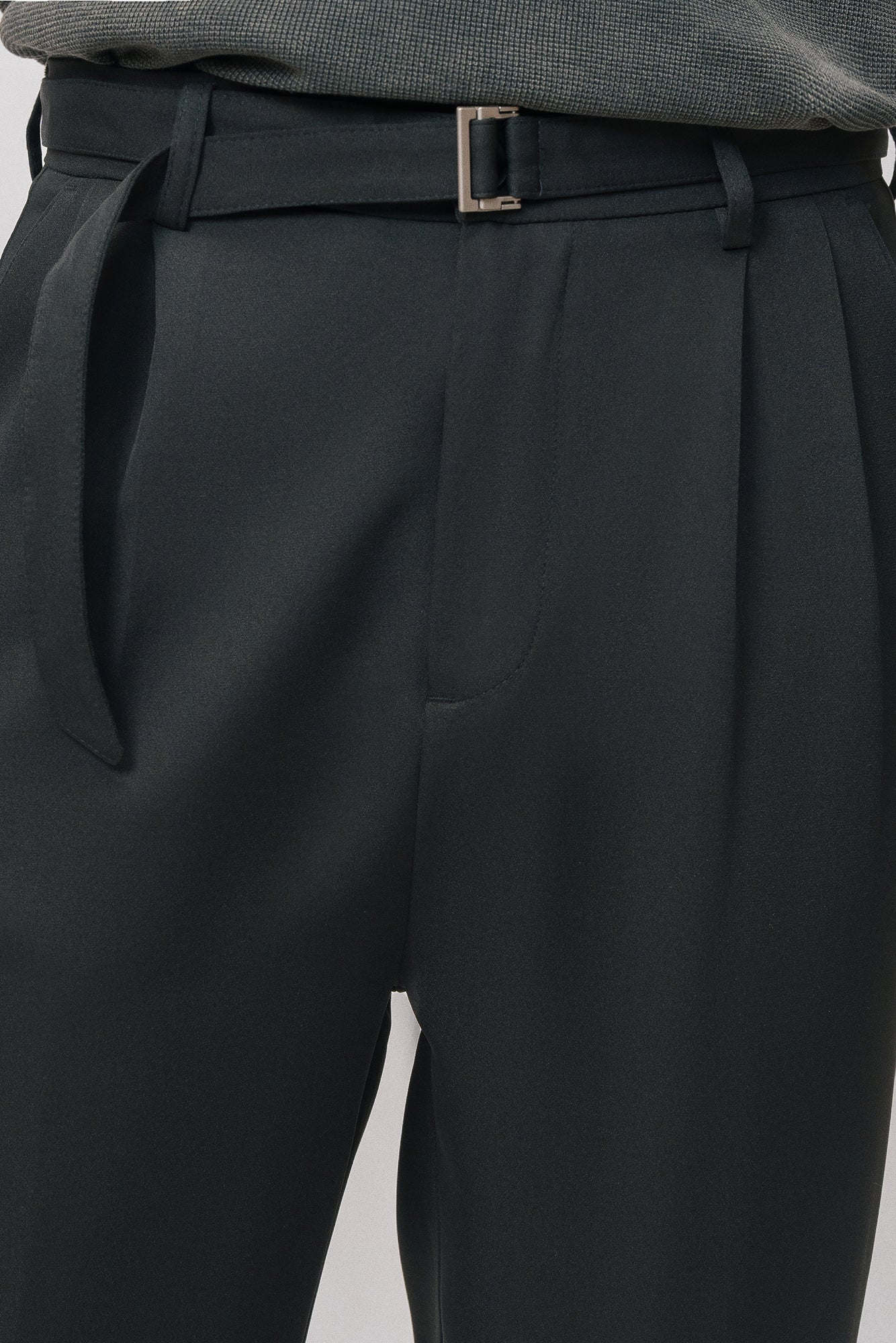 Neo Black Belted Men's Straight Korean Pants