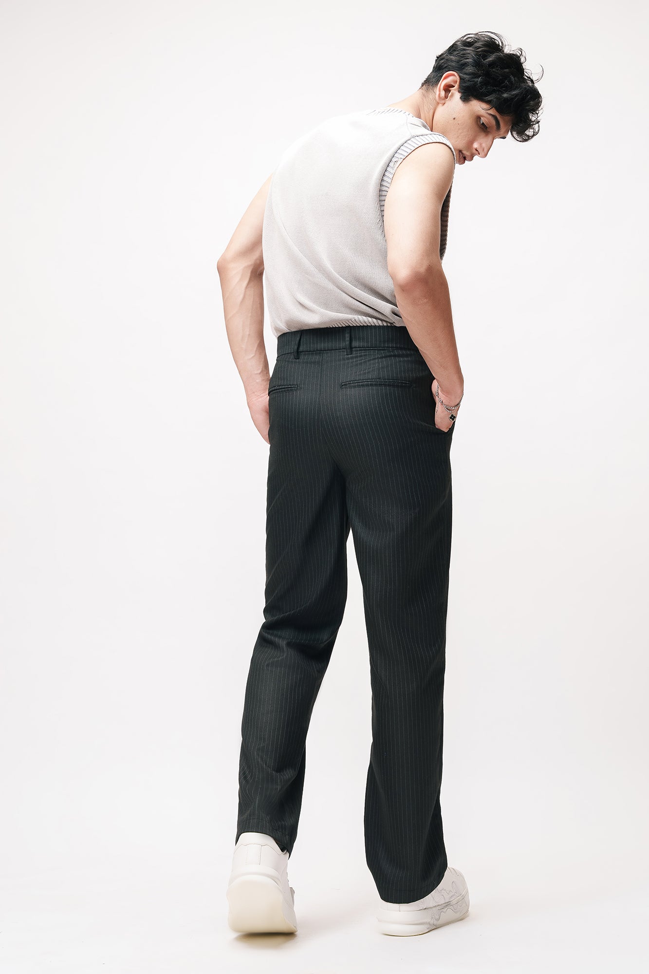 Dapper Black Men's Straight Pinstripe Pants