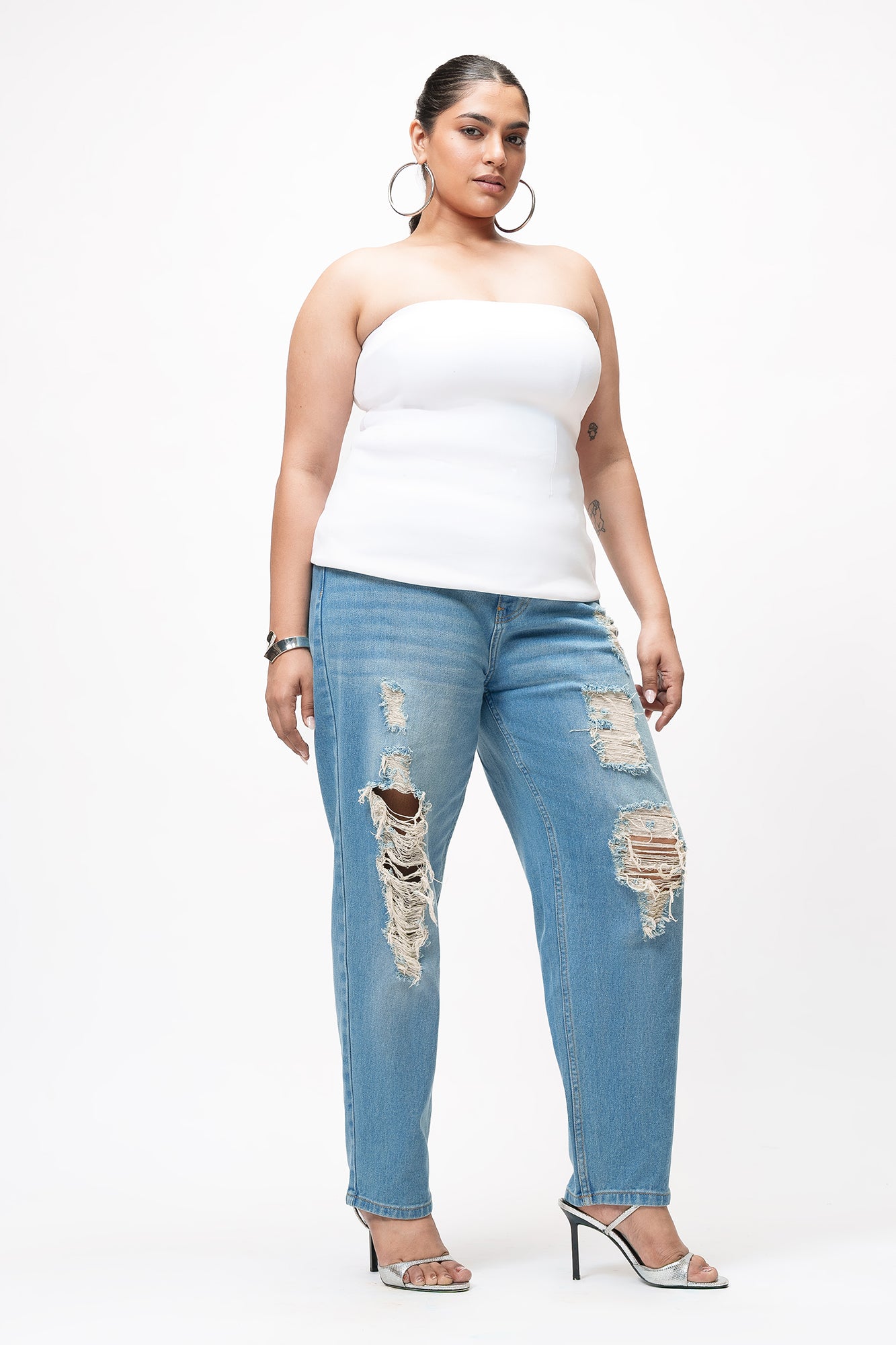 Curve Enigma Blue Distressed Mom Jeans