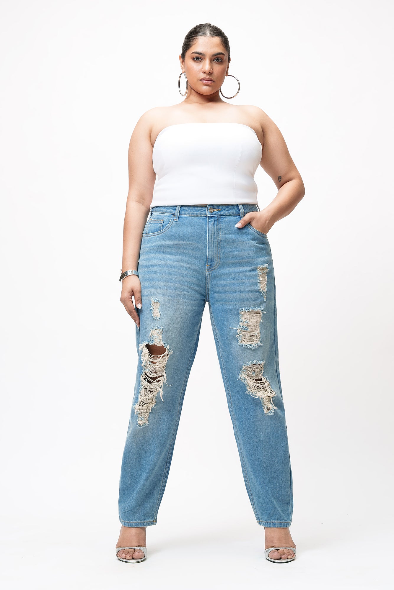 Curve Enigma Blue Distressed Mom Jeans