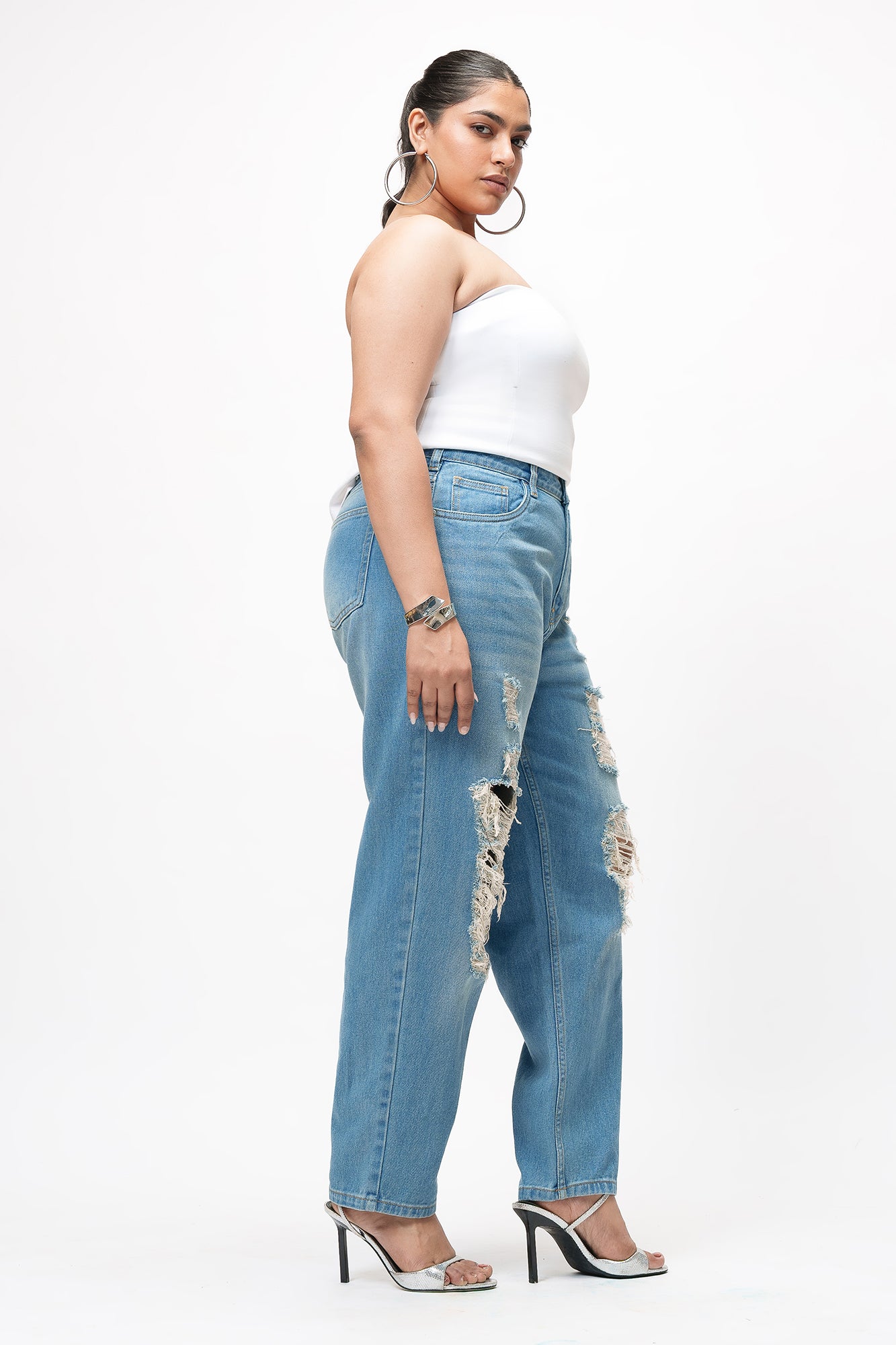 Curve Enigma Blue Distressed Mom Jeans