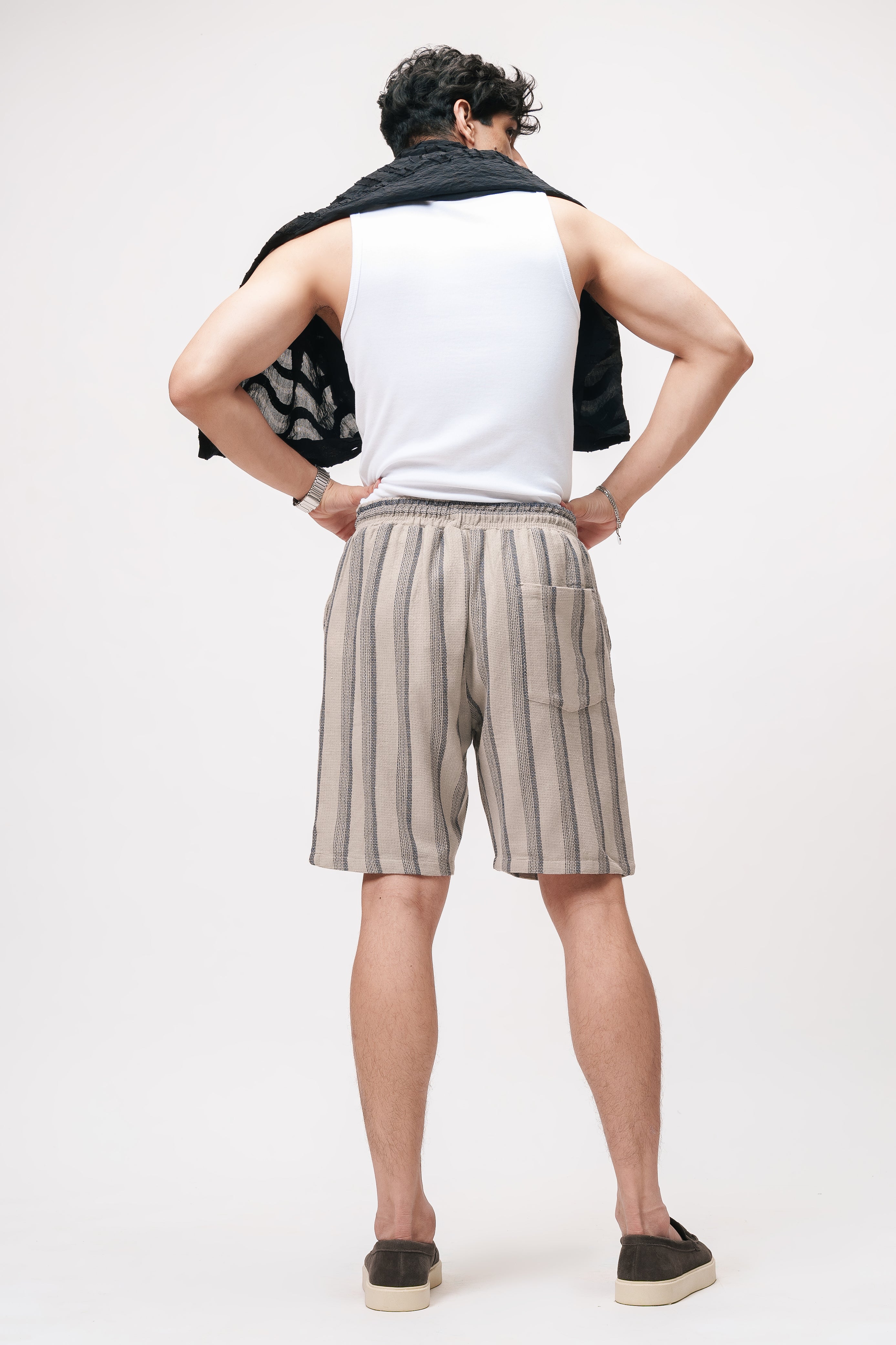 Wistful White Striped Men's Bermuda Shorts