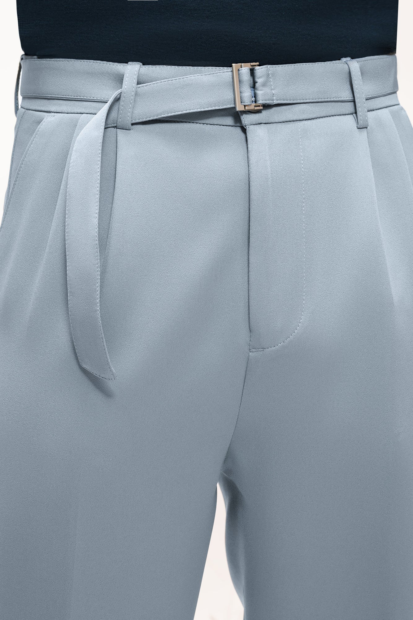 Steel Grey Belted Men's Straight Korean Pants