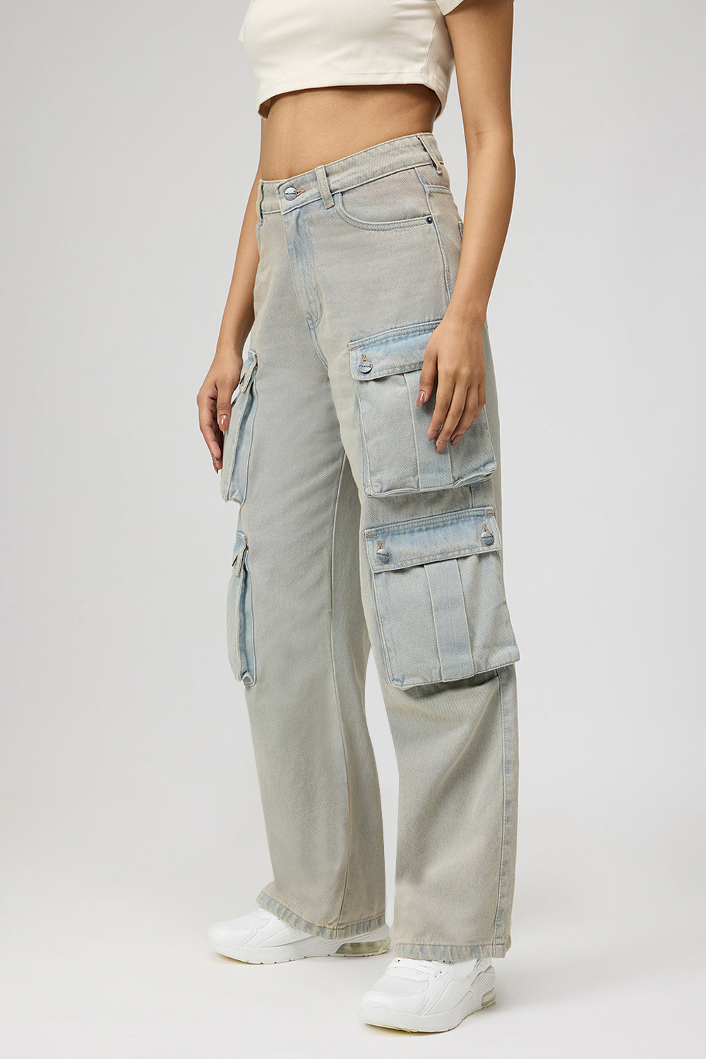 Skyline Blue Street Style Women's Baggy Straight Cargo Jeans