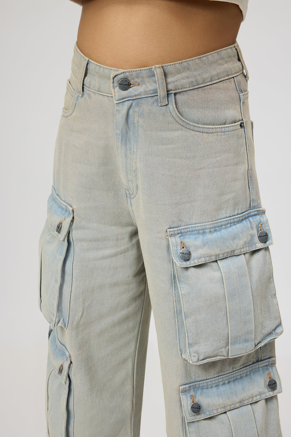 Skyline Blue Street Style Women's Baggy Straight Cargo Jeans