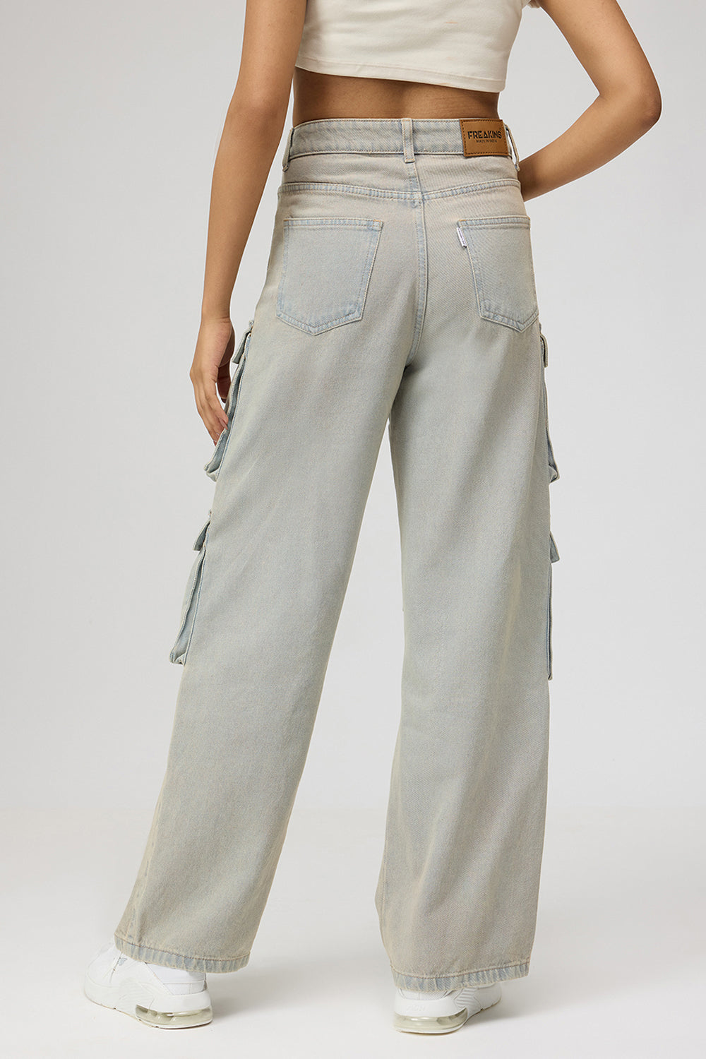 Skyline Blue Street Style Women's Baggy Straight Cargo Jeans