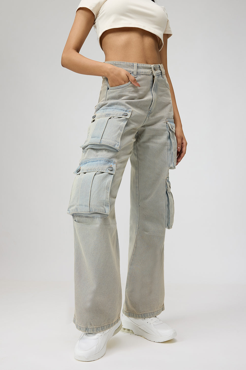 Skyline Blue Street Style Women's Baggy Straight Cargo Jeans