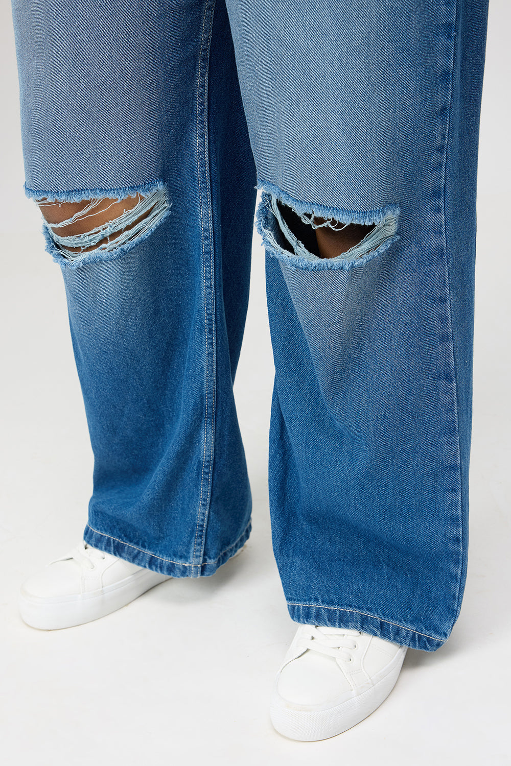 Curve Urban Blue Ripped Wide Jeans