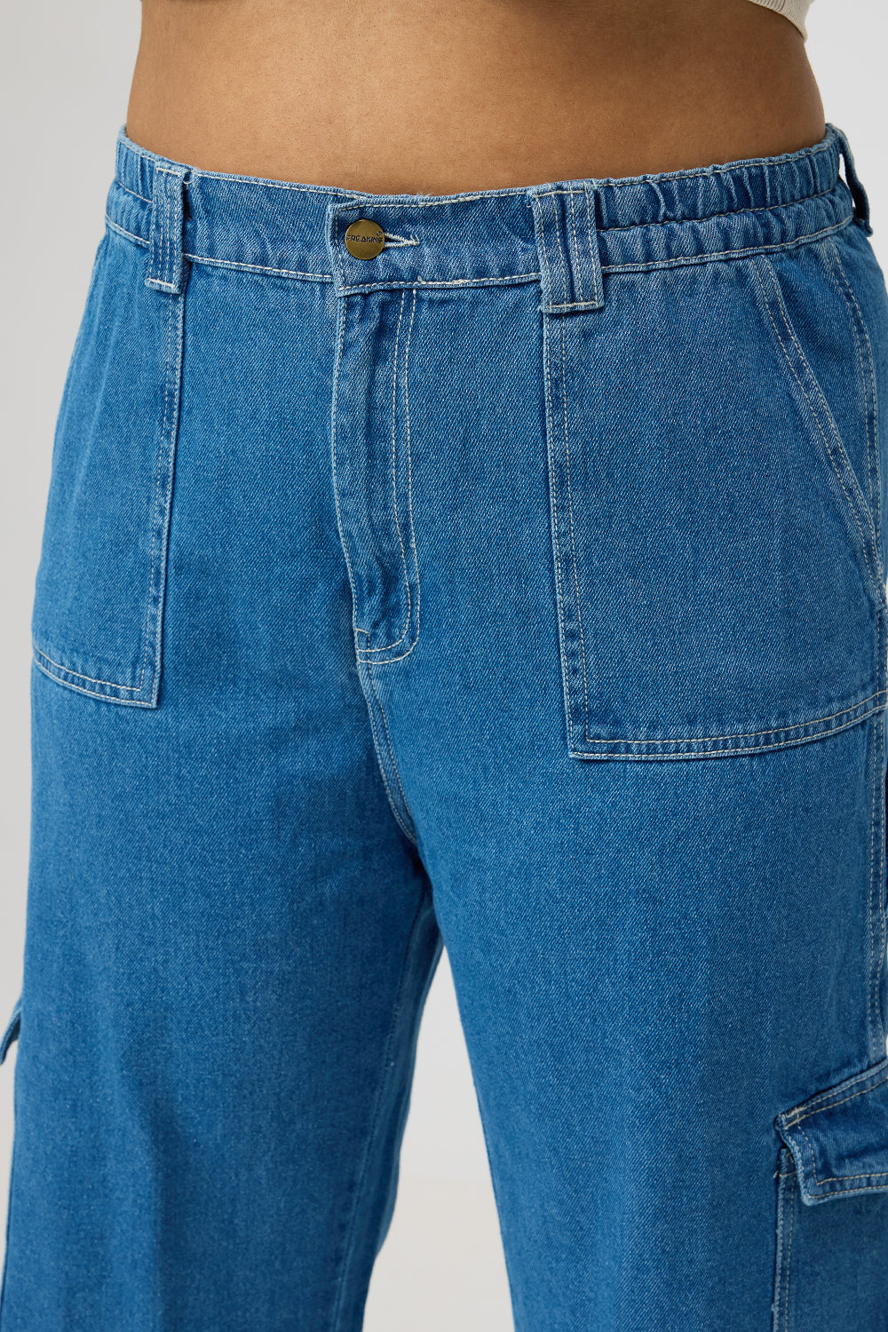 Curve Mid Blue Straight Cargo Jeans