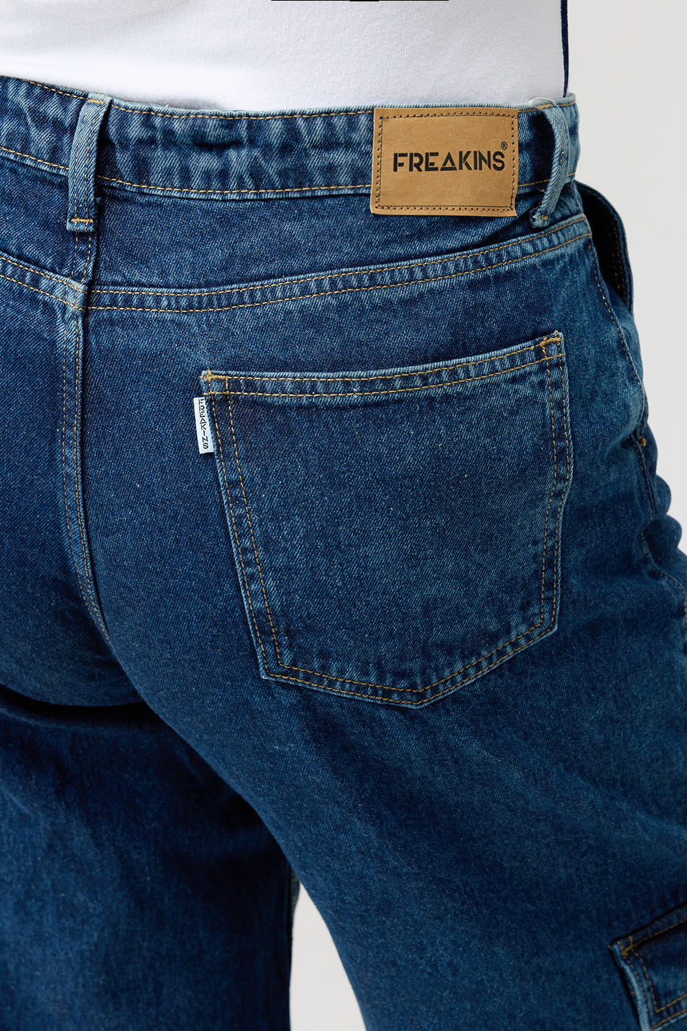 Curve Dark Blue Baggy Straight Cargo Jeans
