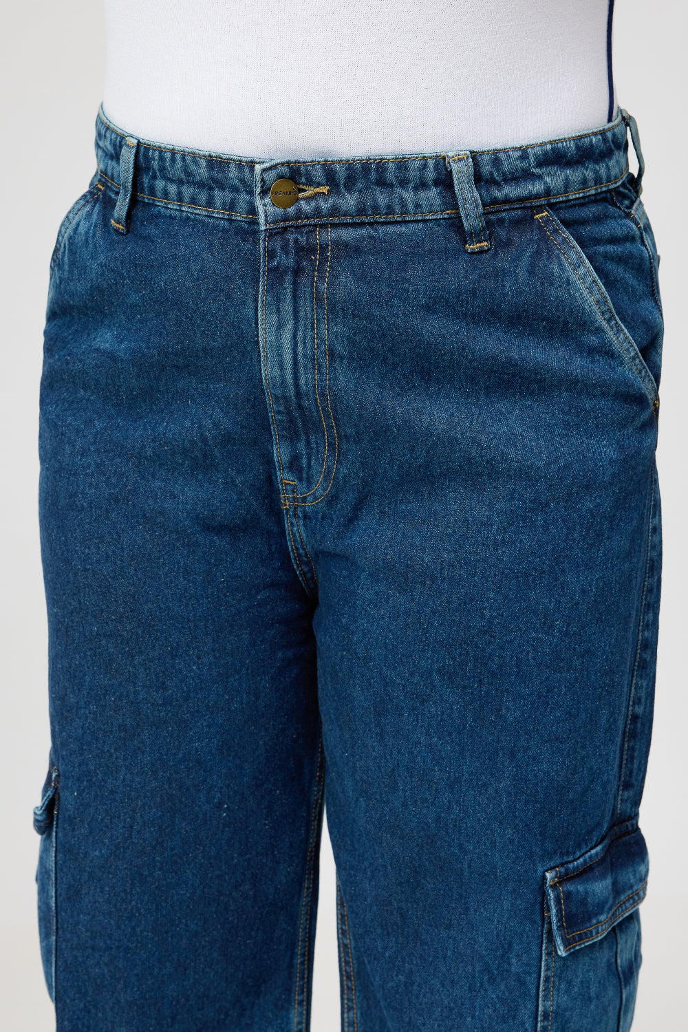 Curve Dark Blue Baggy Straight Cargo Jeans