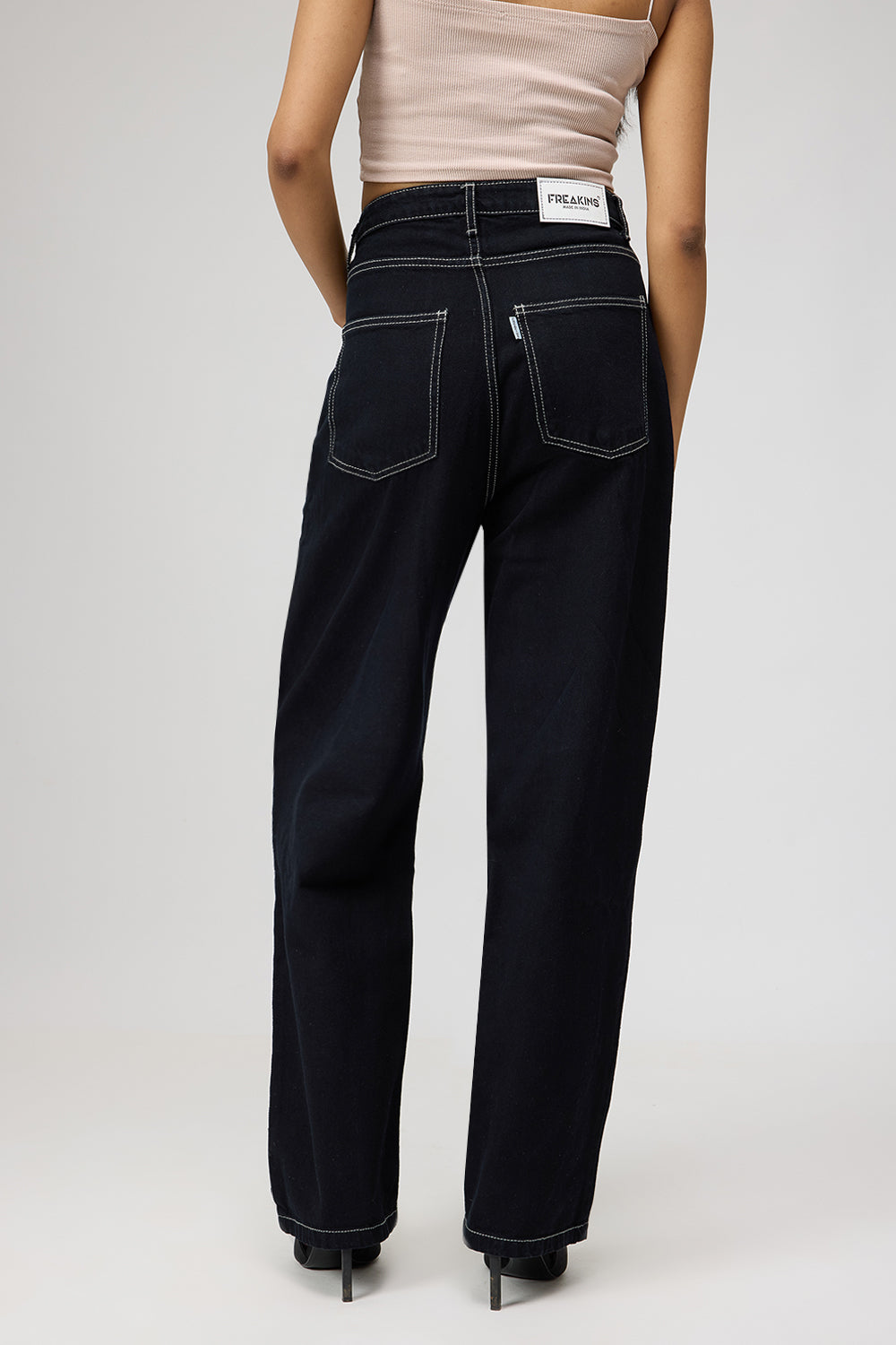 Black High-Rise Distressed Women's Straight Leg Jeans