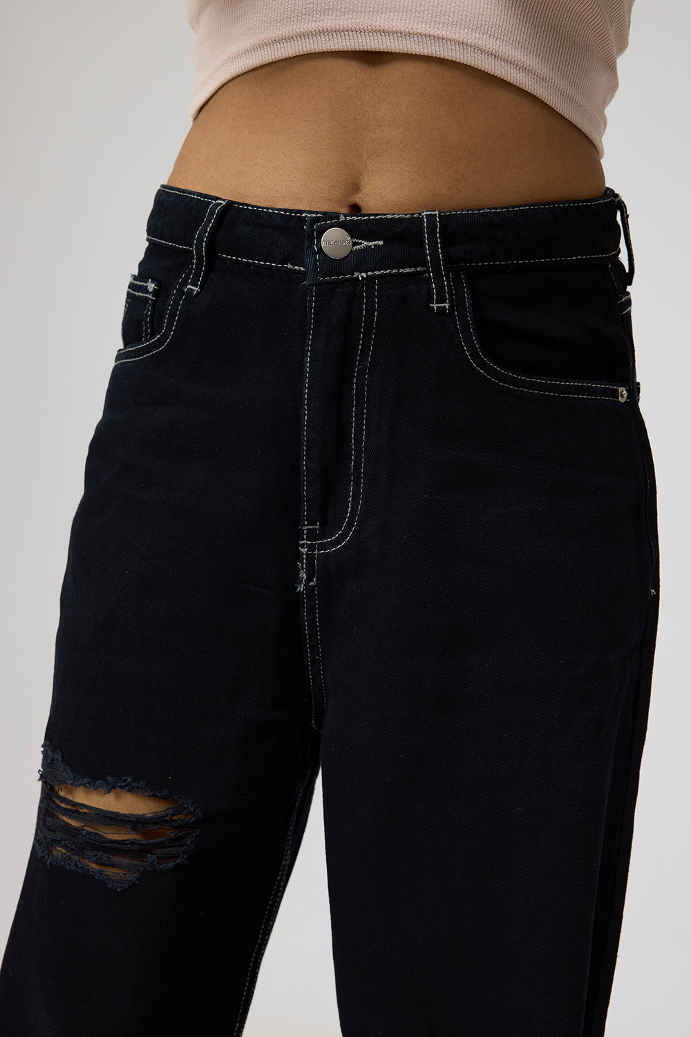 Black High-Rise Distressed Women's Straight Leg Jeans