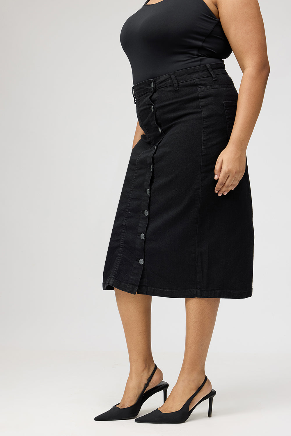 Curve Black Buttoned Women's Bodycon Skirt