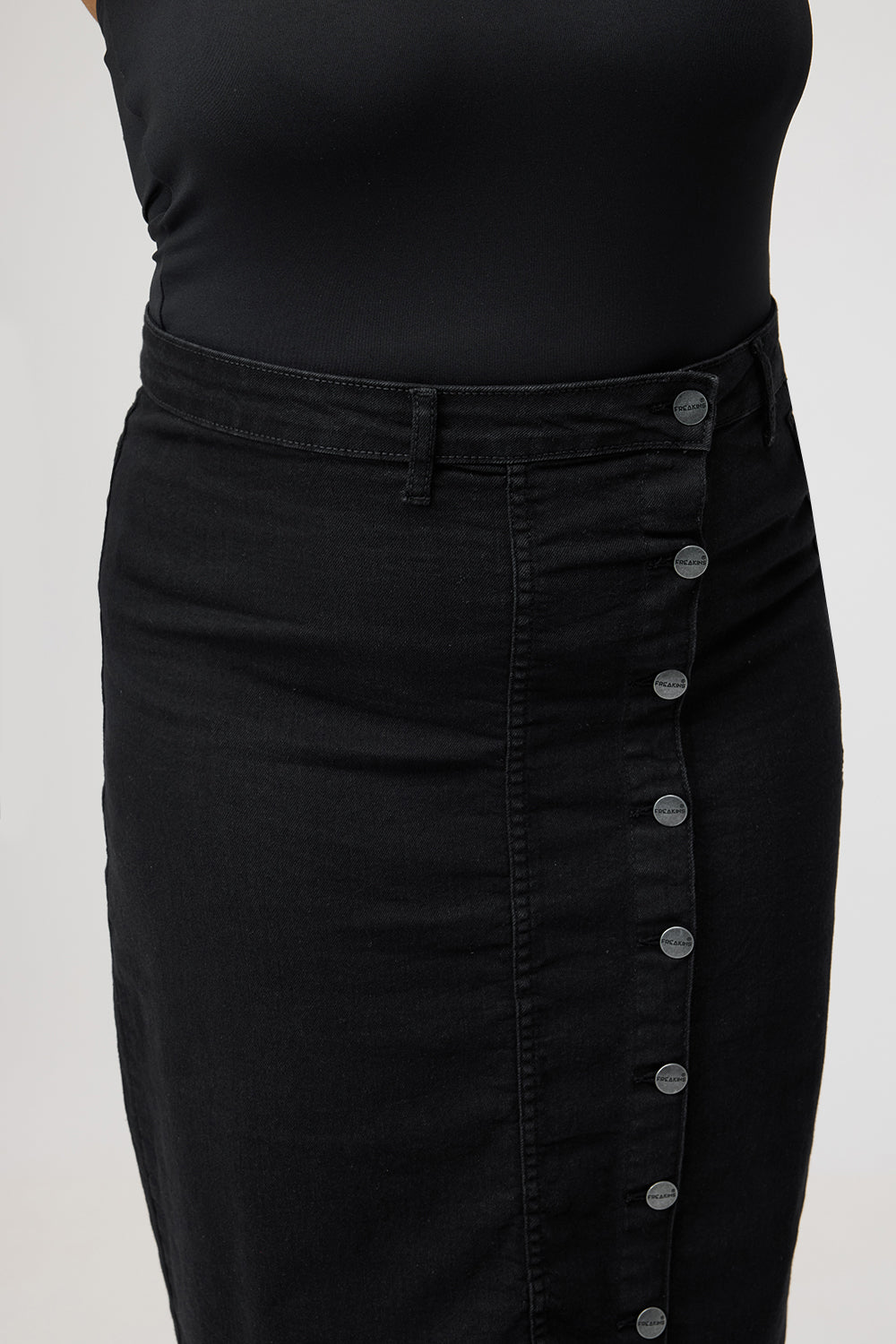 Curve Black Buttoned Women's Bodycon Skirt