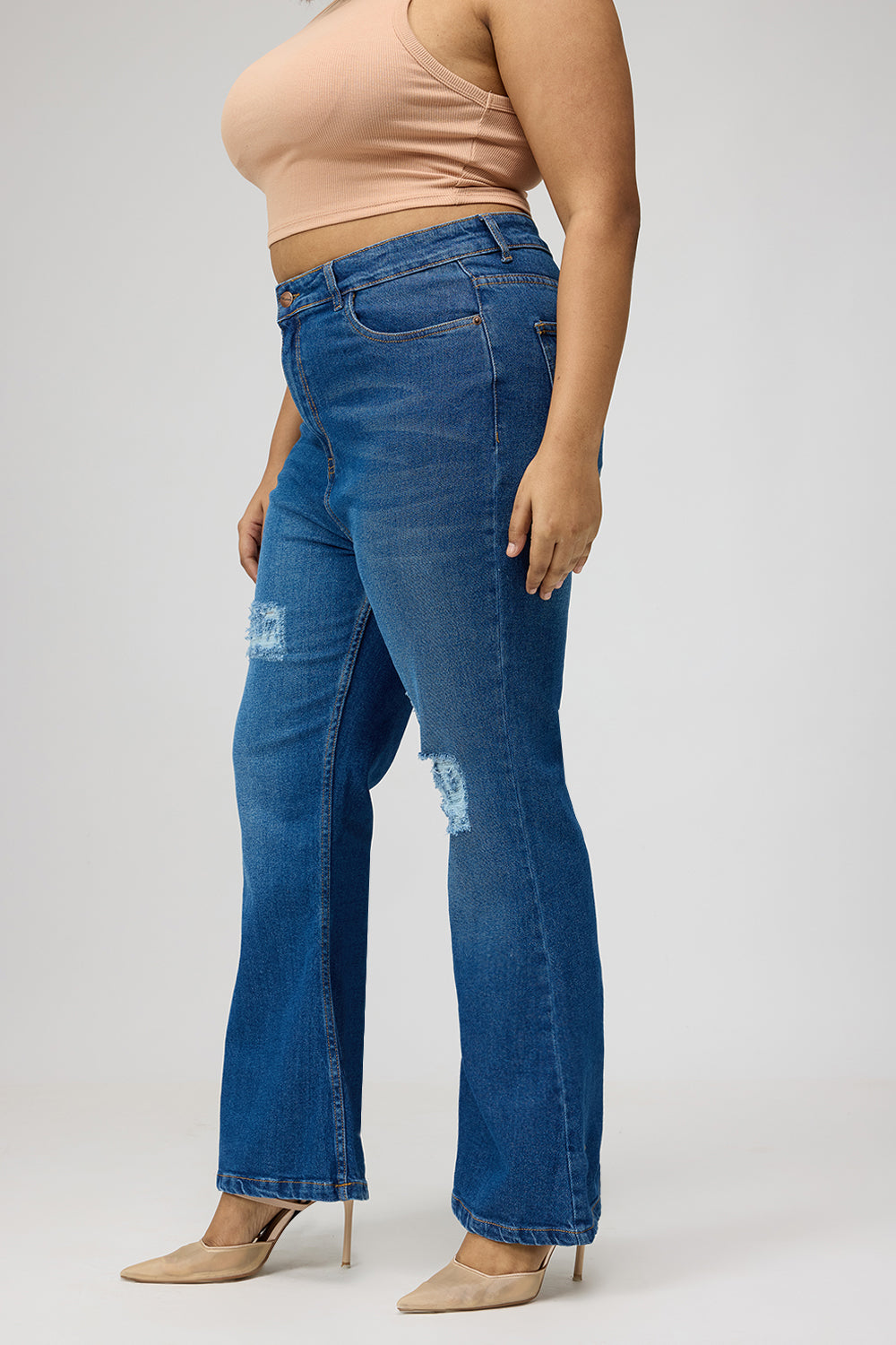 Curve Blue Distress Bootcut Jeans