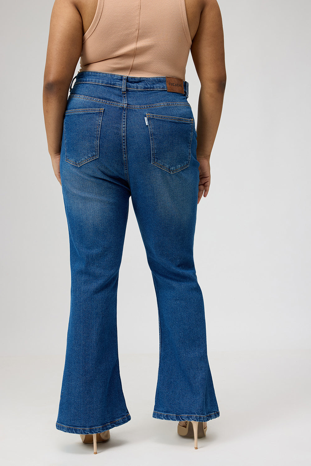 Curve Blue Distress Bootcut Jeans