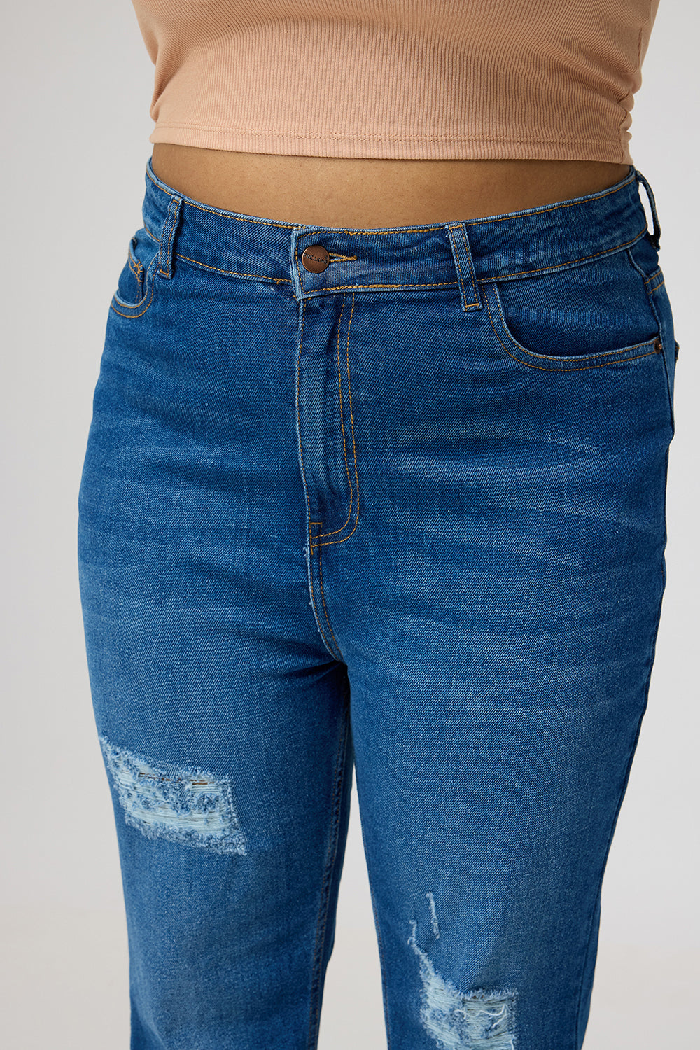 Curve Blue Distress Bootcut Jeans