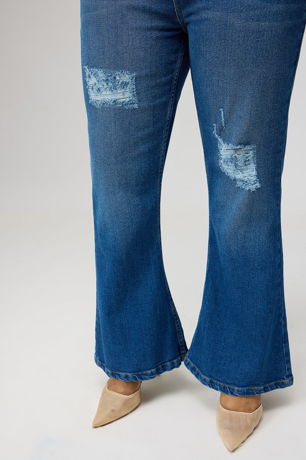Curve Blue Distress Bootcut Jeans