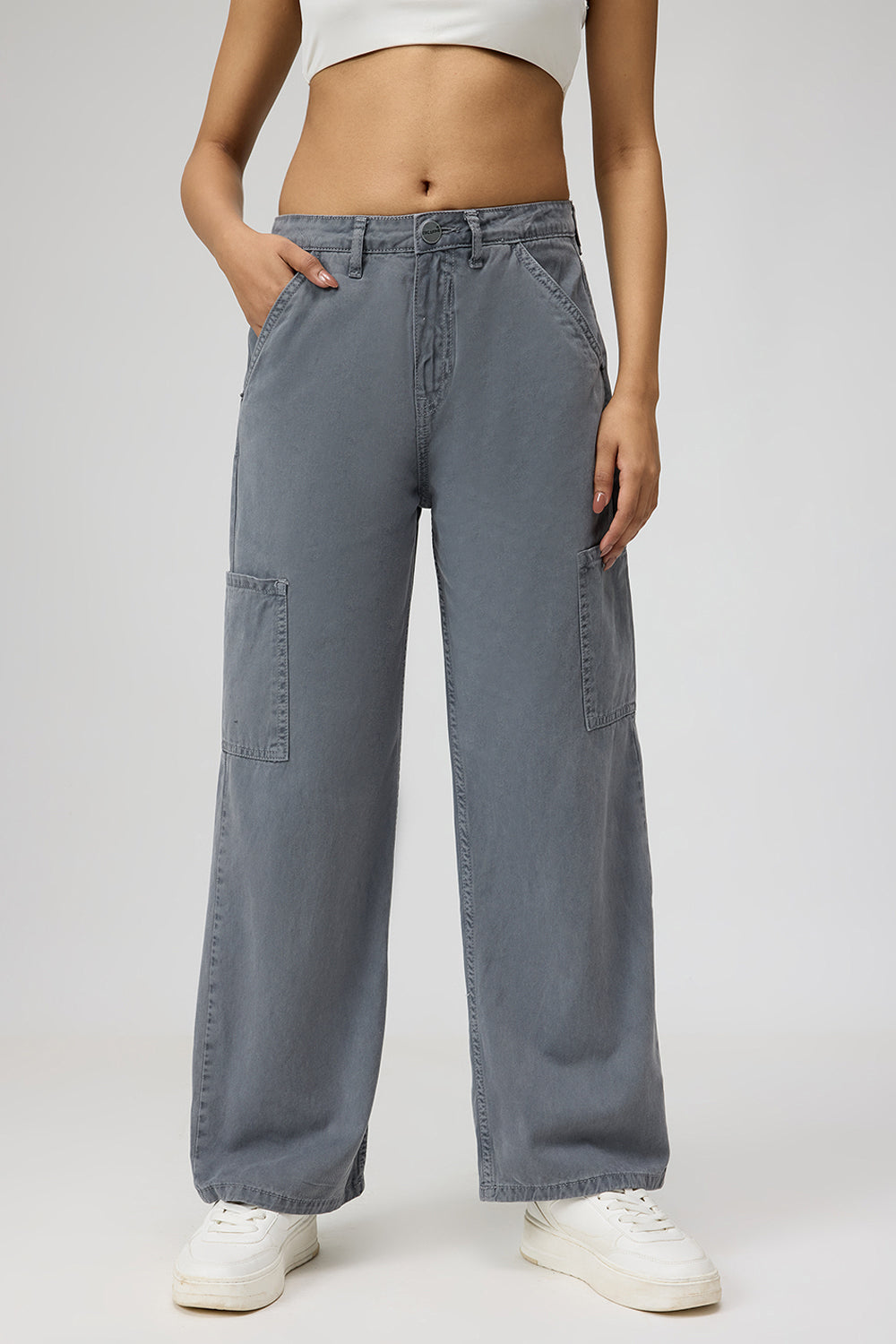 Gravel Grey Women's Straight Cargo Jeans