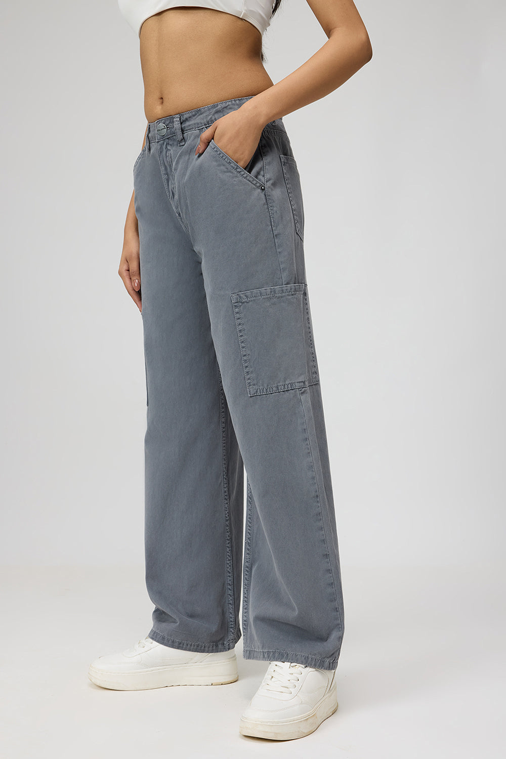 Gravel Grey Women's Straight Cargo Jeans