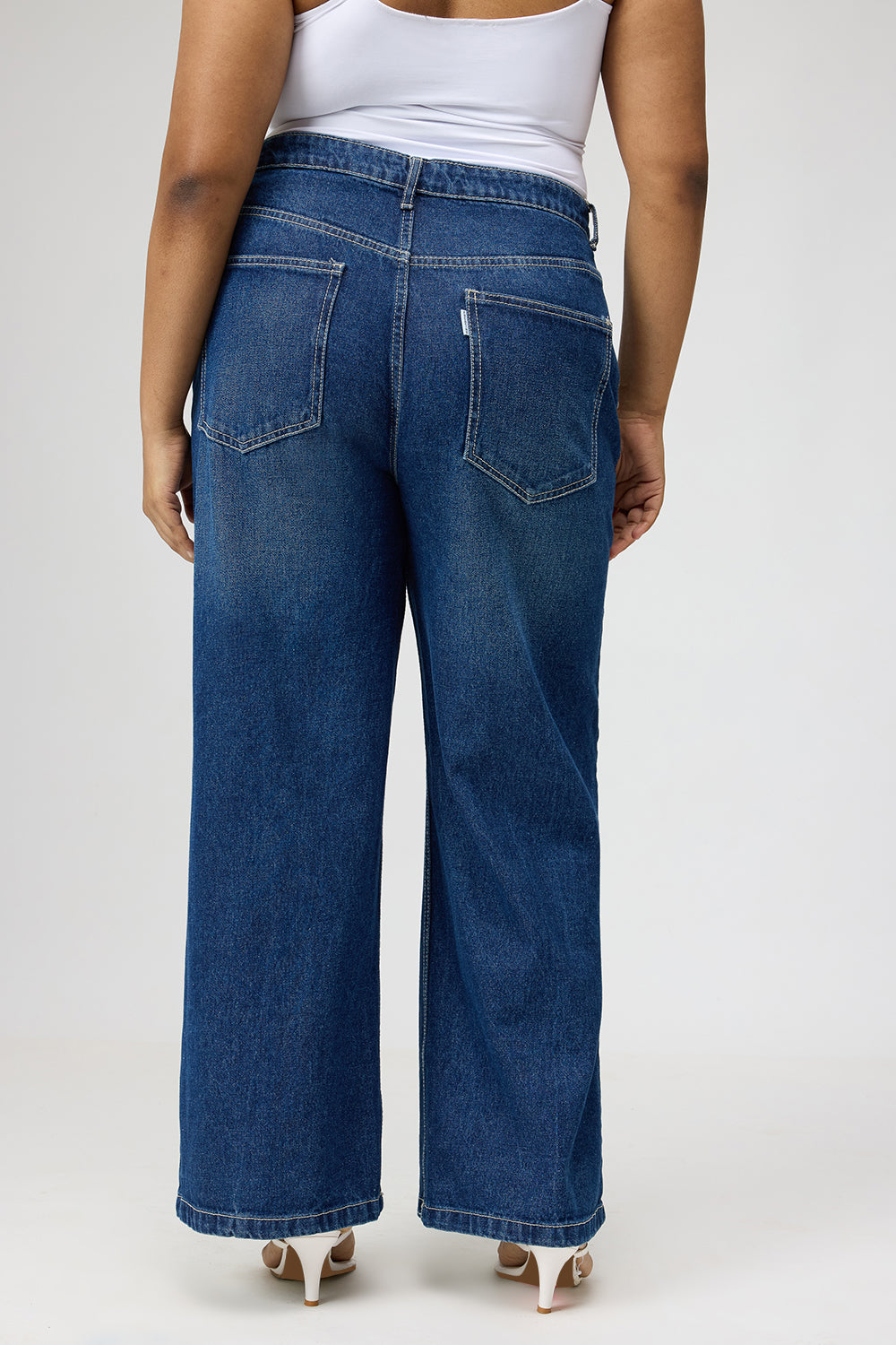 Curve Blue Ripped Wide Jeans