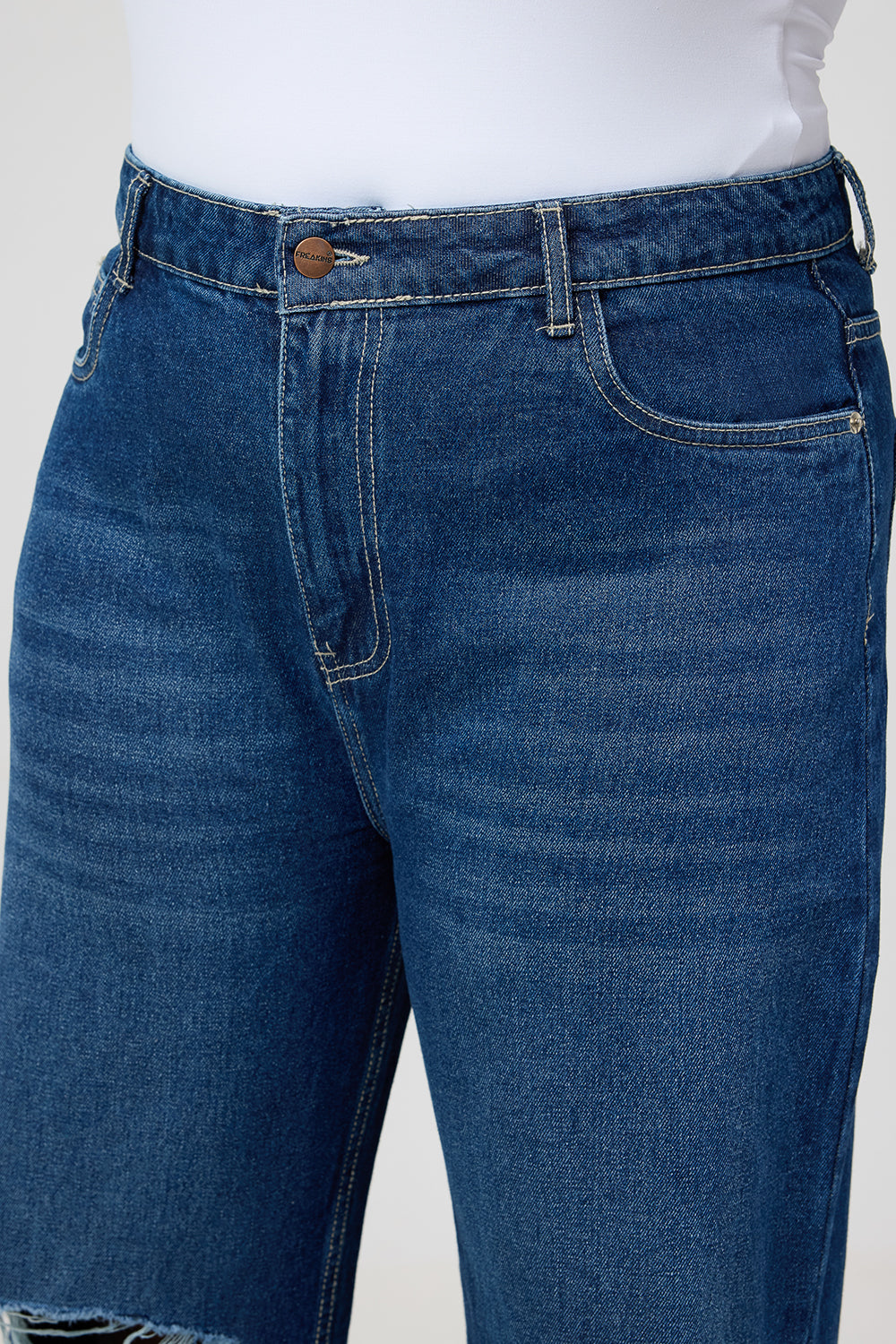 Curve Blue Ripped Wide Jeans