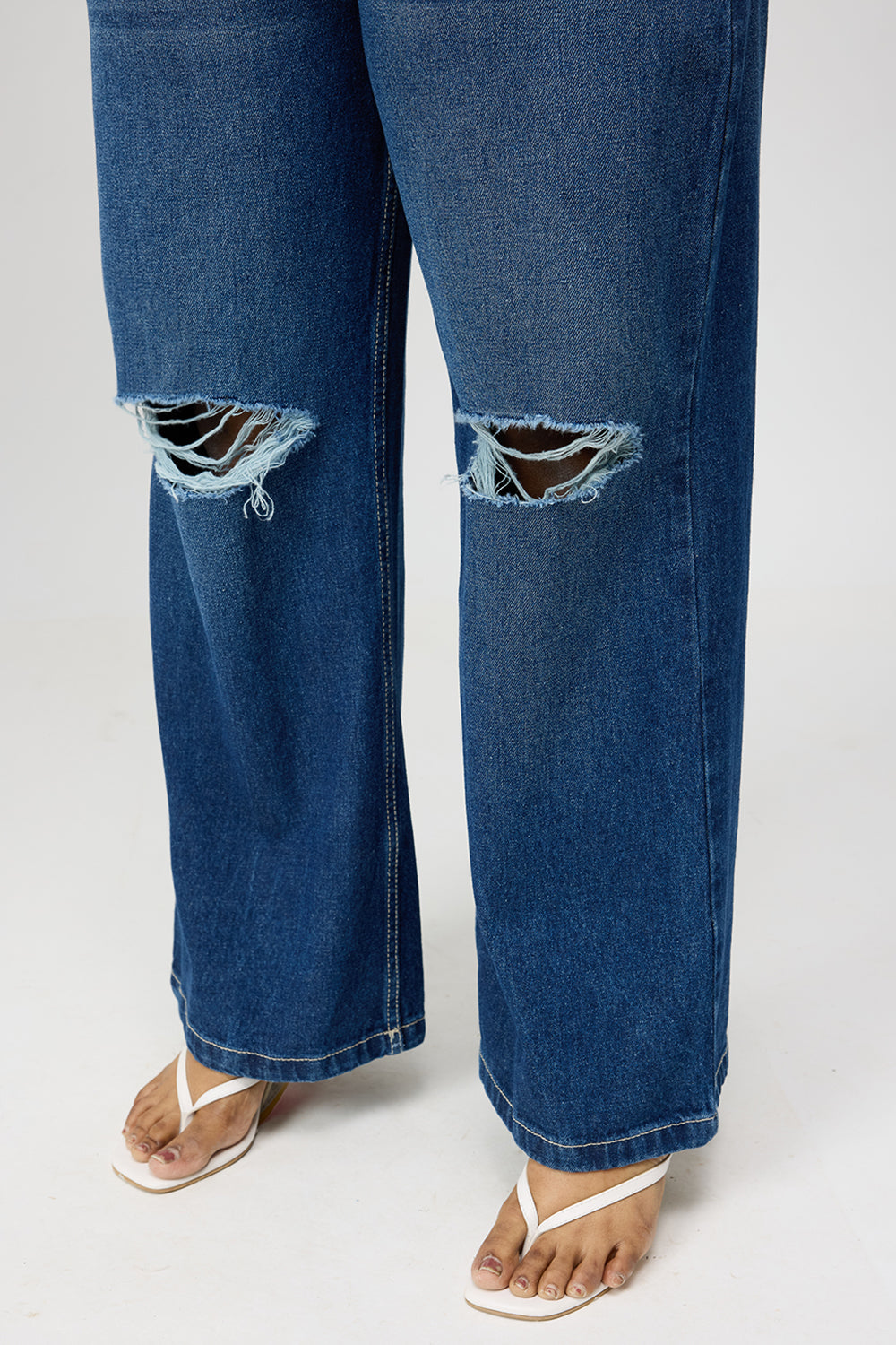 Curve Blue Ripped Wide Jeans